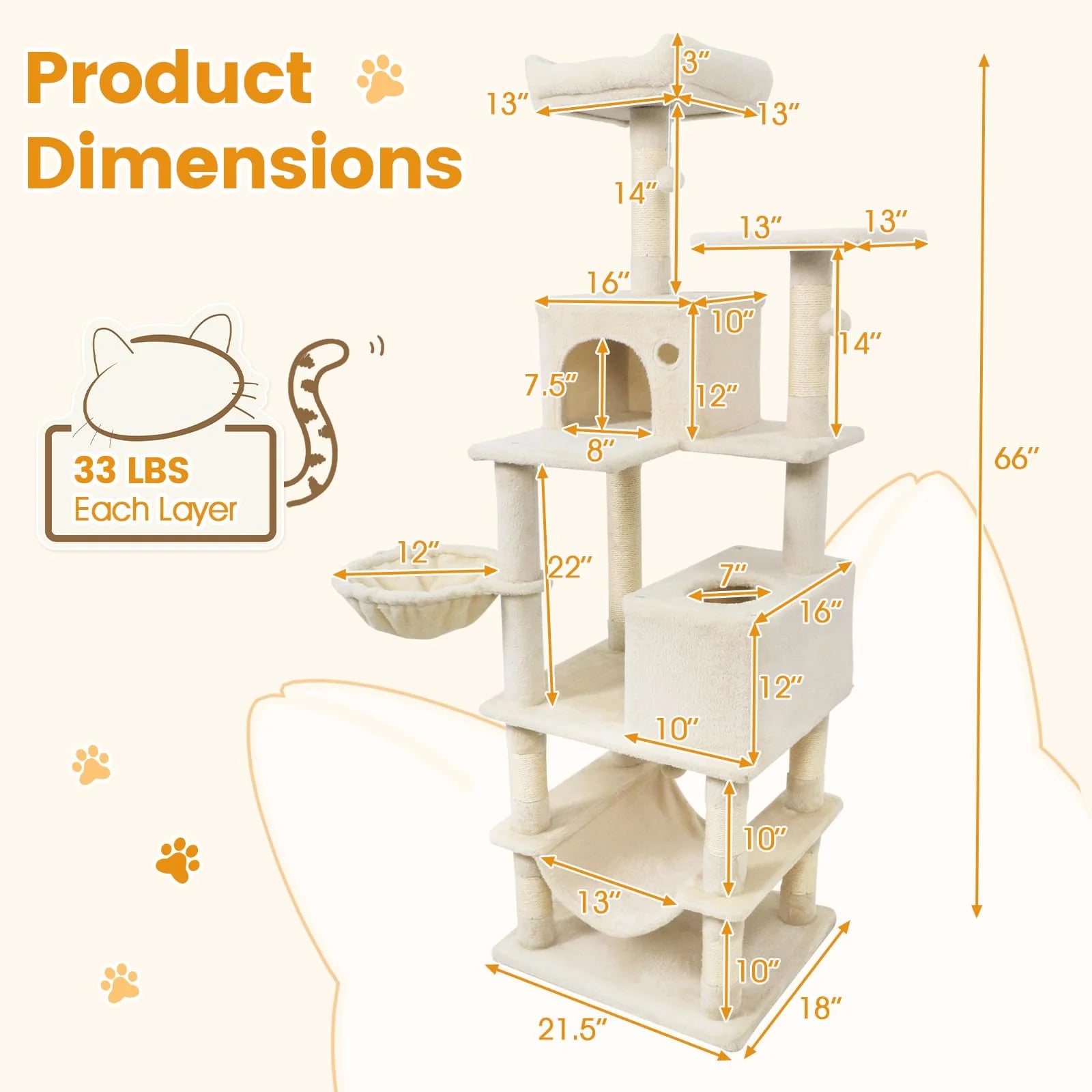 Tangkula 66 Inch Tall Cat Tree Multi-Level Cat Tower with Sisal Scratching Posts