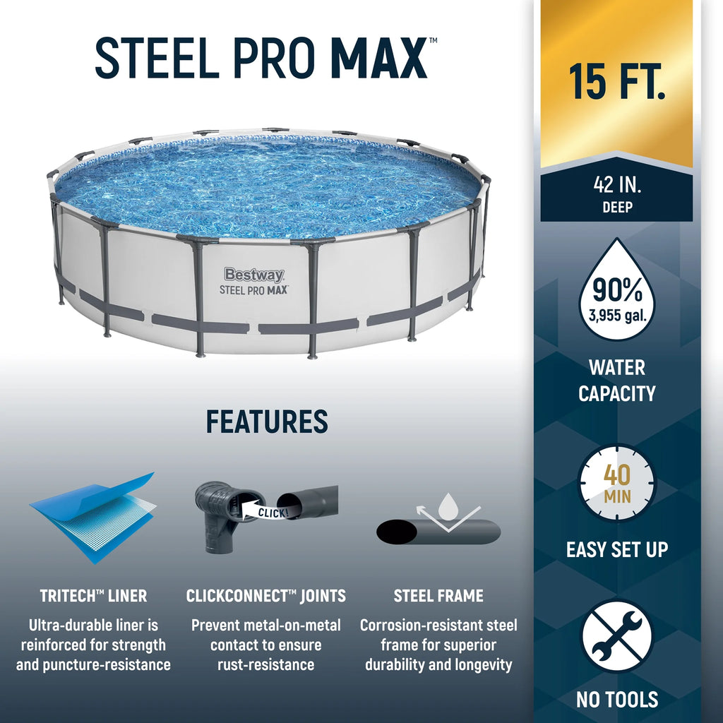 Bestway Steel Pro MAX 15' x 42" Round Above Ground Swimming Pool Set