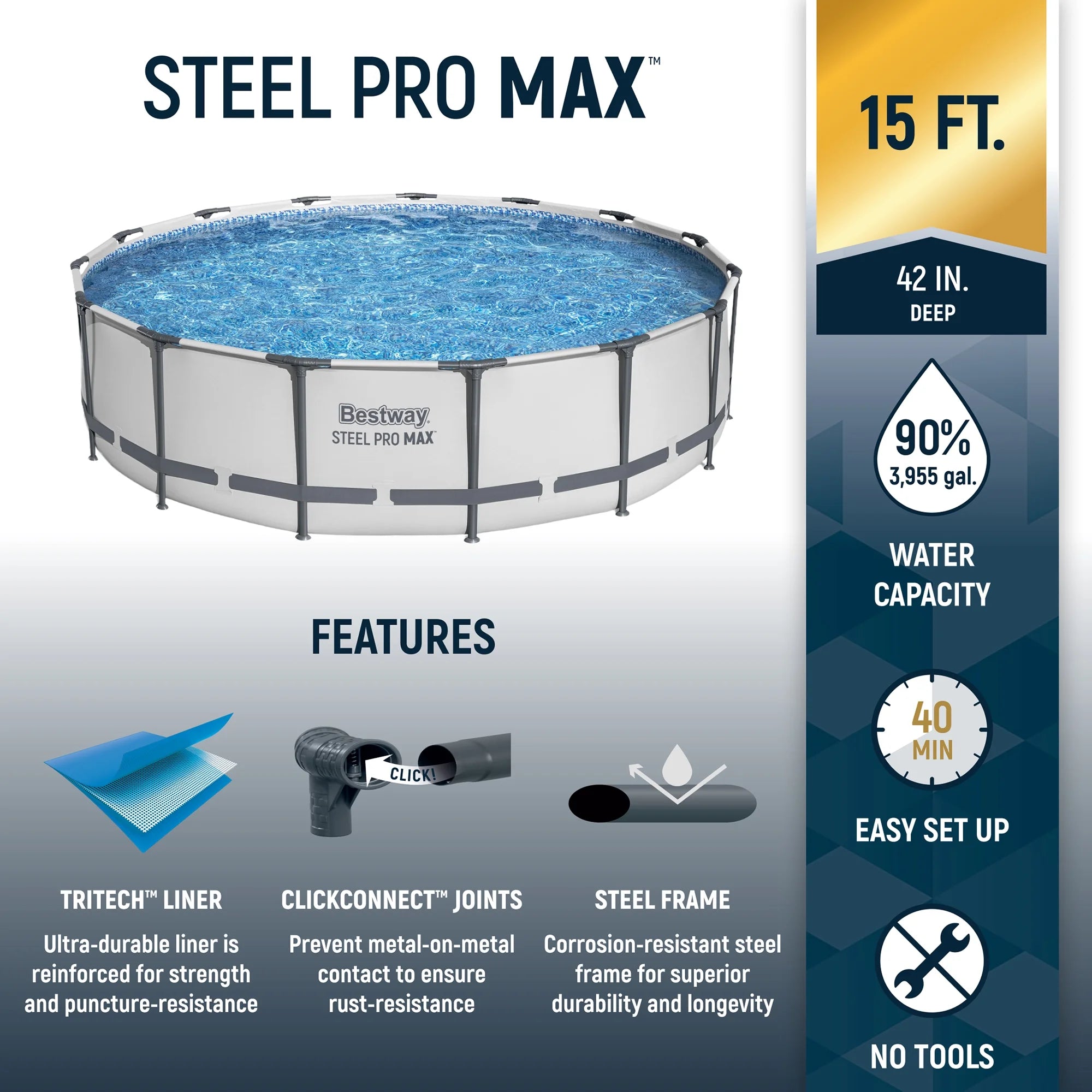 Bestway Steel Pro MAX 15' x 42" Round Above Ground Swimming Pool Set
