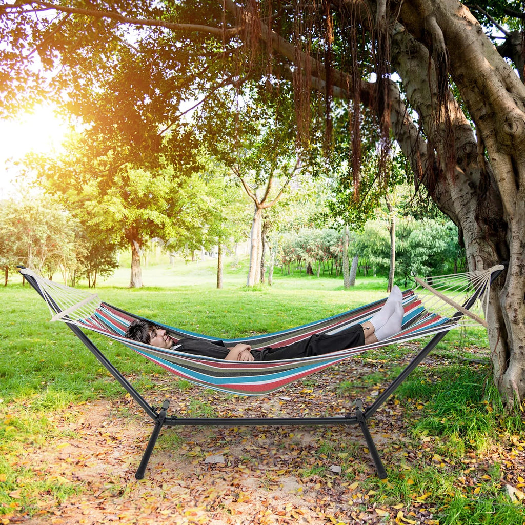 Tangkula Hammock with Stand, 10.5Ft Space Saving Steel Hammock Stand with Cotton Hammock & Carrying Bag