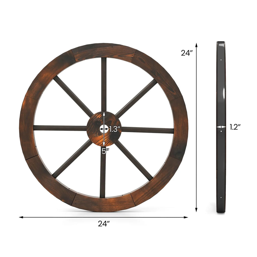 Tangkula 24 Inch Set of 2/4 Decorative Wooden Wagon Wheel Carbonized Solid Fir Wood