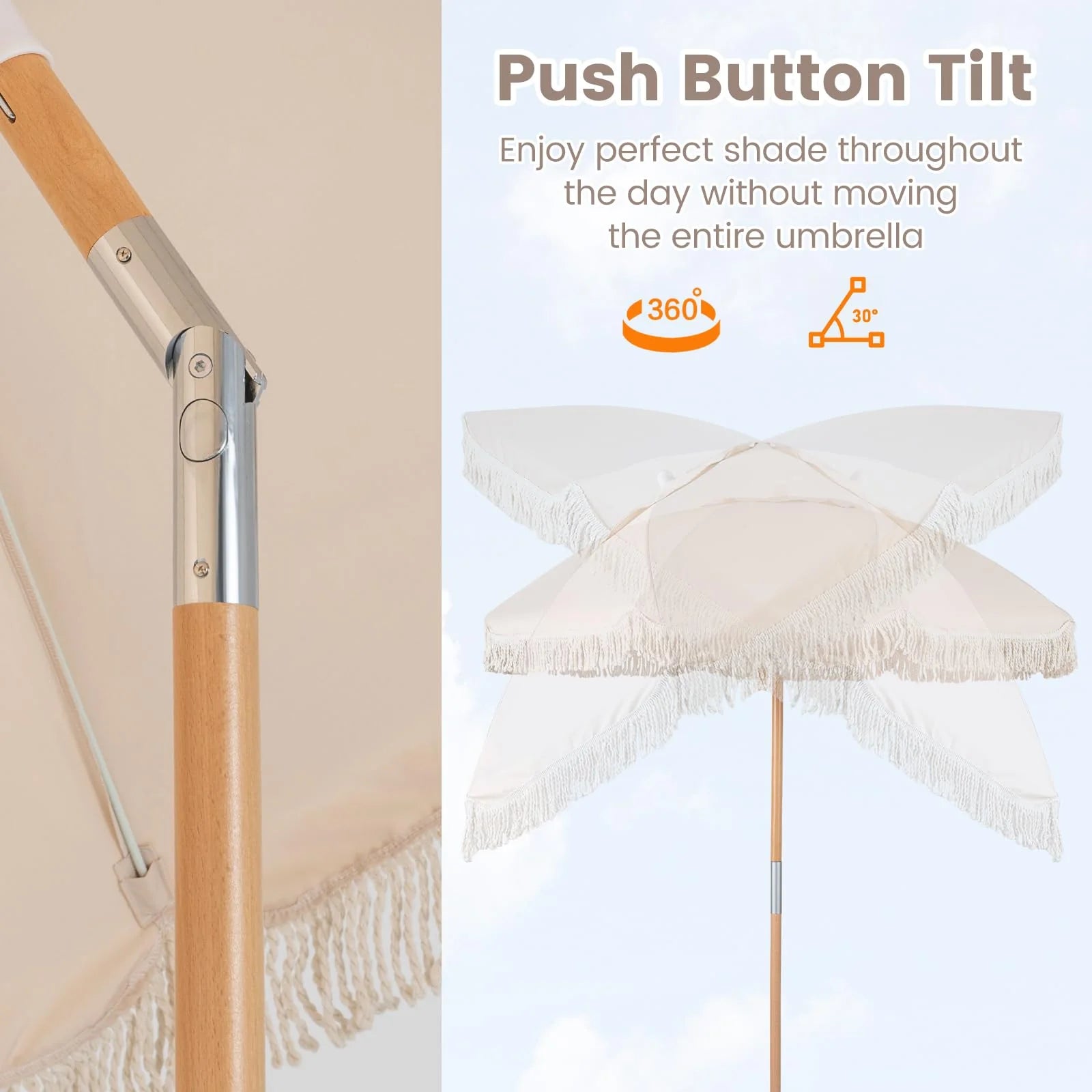 Tangkula 6 FT Tassel Market Table Umbrella with Push Button Tilt