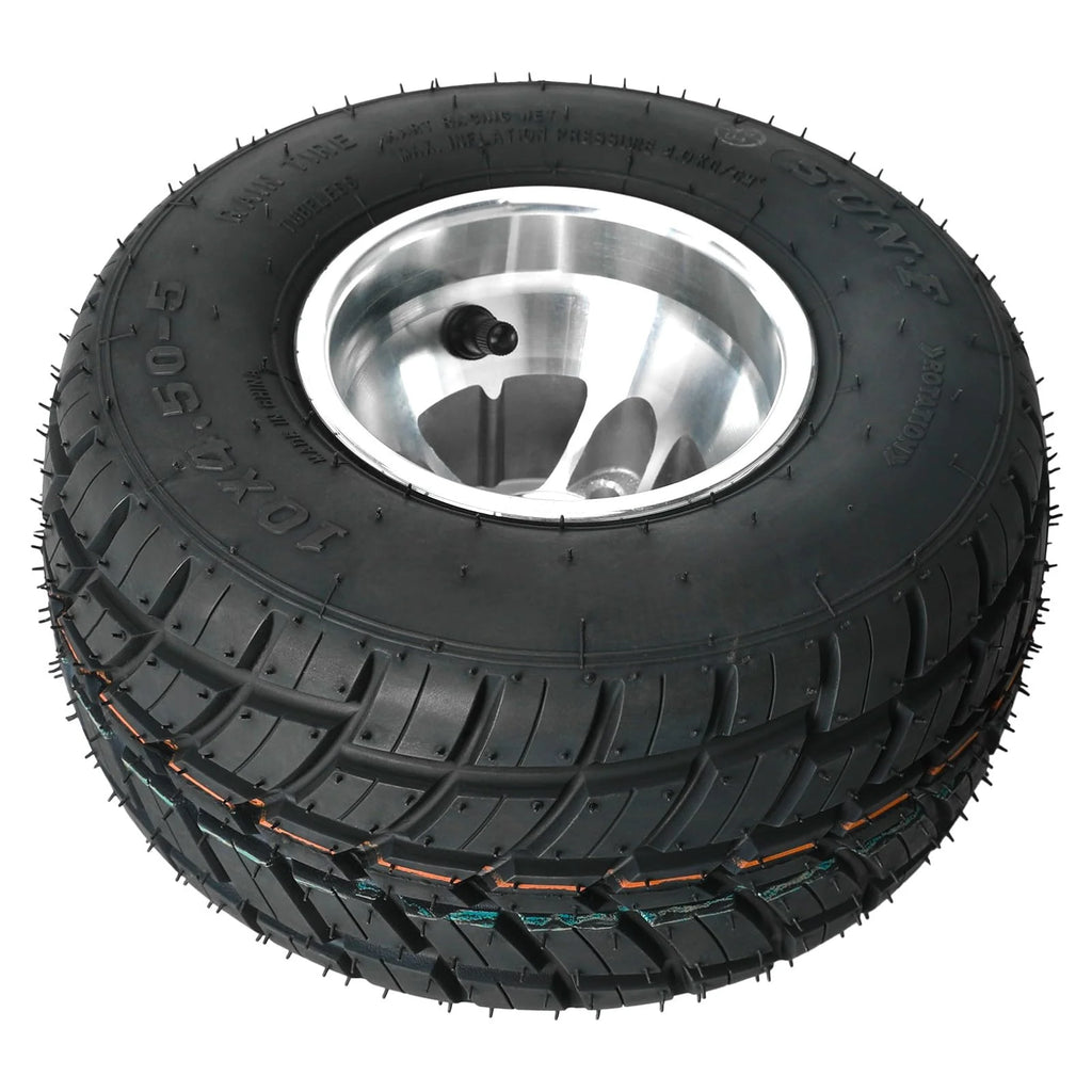Set 4 Go Kart Tires and Rims, 10x4.50 - 5 Front Tubeless Tires Rims, 11x7.10 - 5 Rear Tires Rims, Go Cart Wheels and Tires Fit Bolt Pattern 58 Mm with 3 Holes Drift Trike, Buggy Lawn Mower