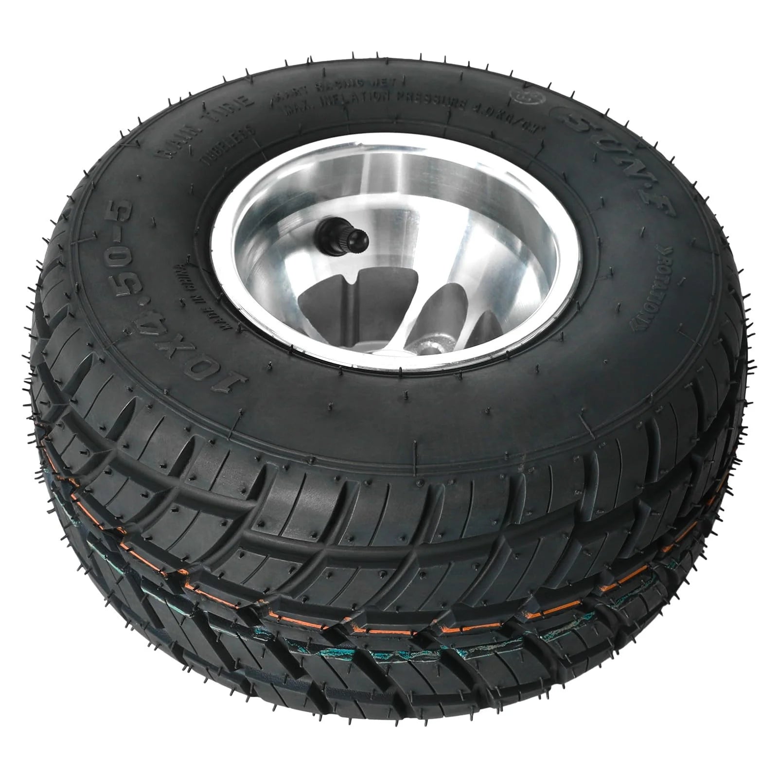 Set 4 Go Kart Tires and Rims, 10x4.50 - 5 Front Tubeless Tires Rims, 11x7.10 - 5 Rear Tires Rims, Go Cart Wheels and Tires Fit Bolt Pattern 58 Mm with 3 Holes Drift Trike, Buggy Lawn Mower