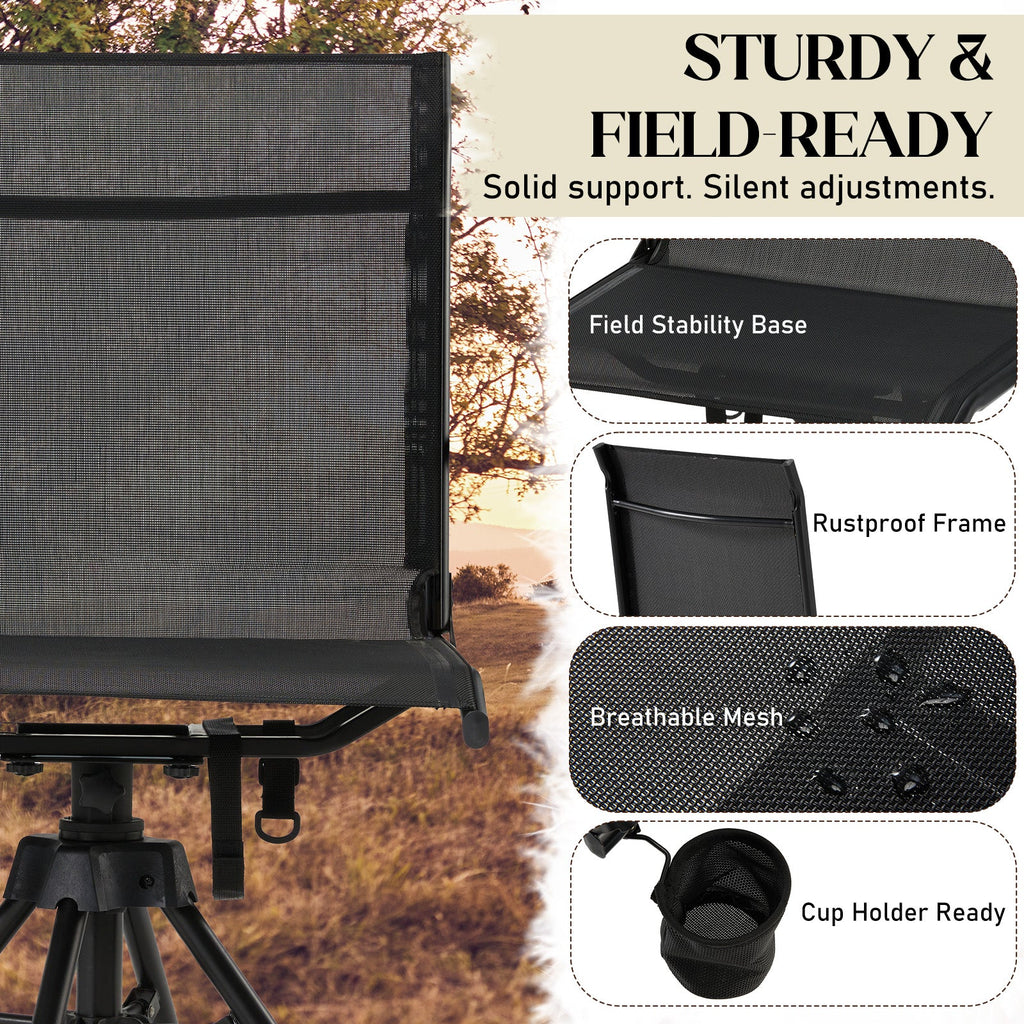 AECOJOY Hunting Chair Without Armrests, Lightweight Foldable Design, 360° Swivel for Blinds & Outdoor Use