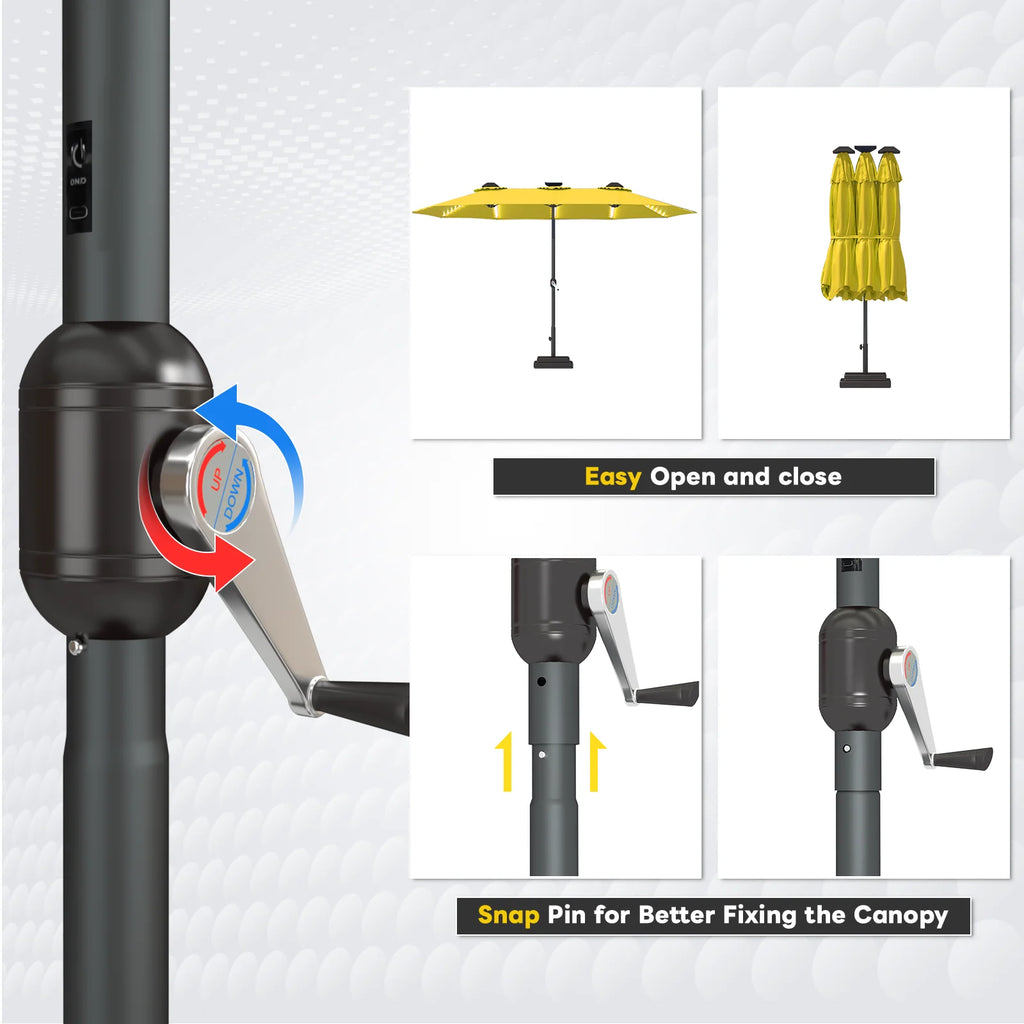 AECOJOY 15ft Patio Double-Sided Umbrella, 156 PCS Solar LED Light Outdoor Large Umbrella, Yellow