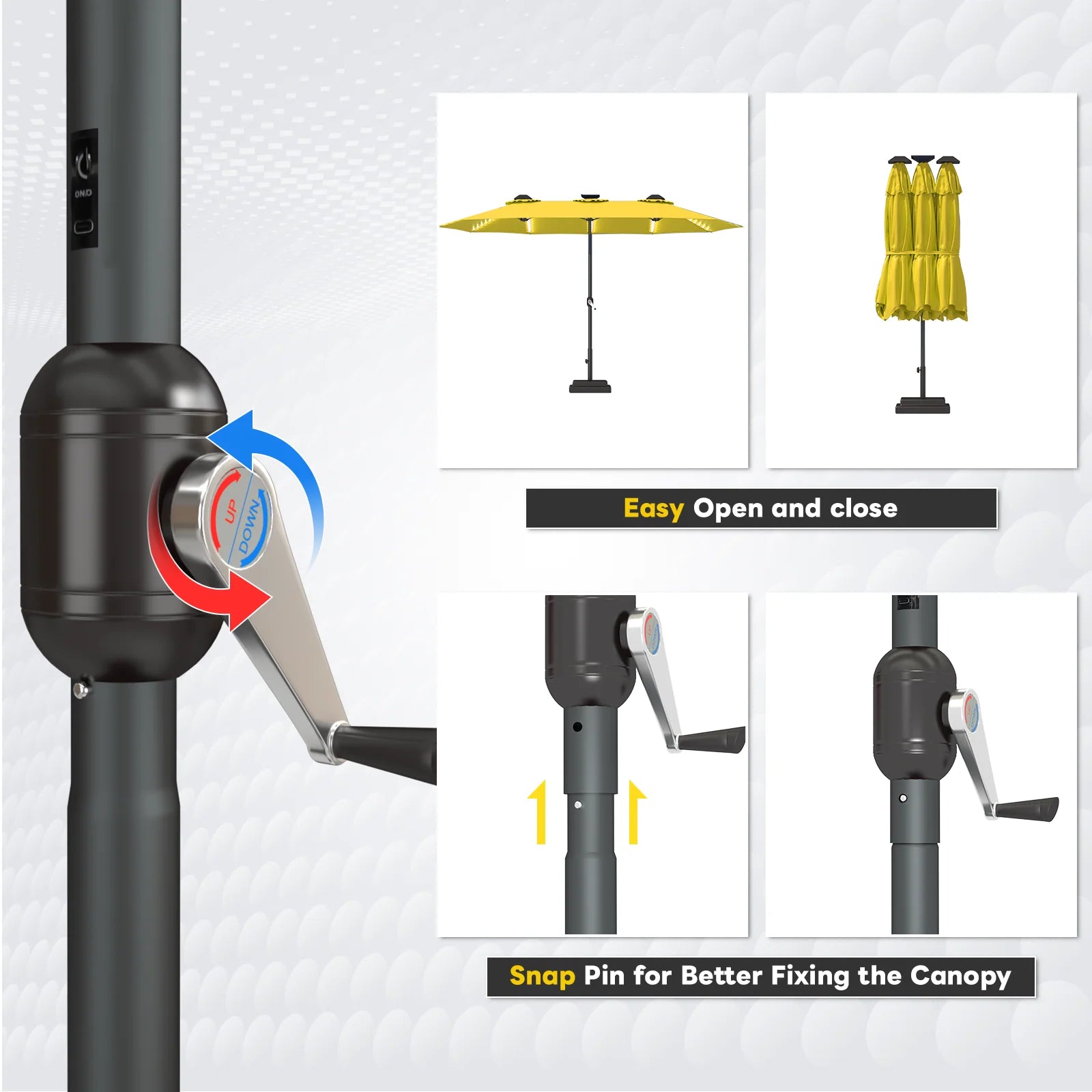 AECOJOY 15ft Patio Double-Sided Umbrella, 156 PCS Solar LED Light Outdoor Large Umbrella, Yellow