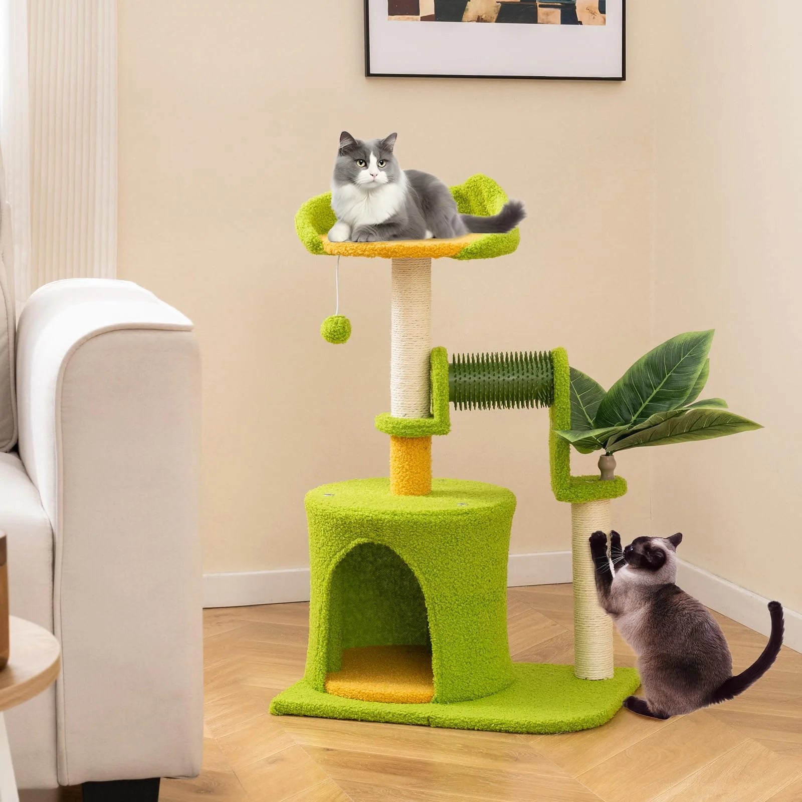 Tangkula Cute Cat Tower with Sisal Scratching Posts