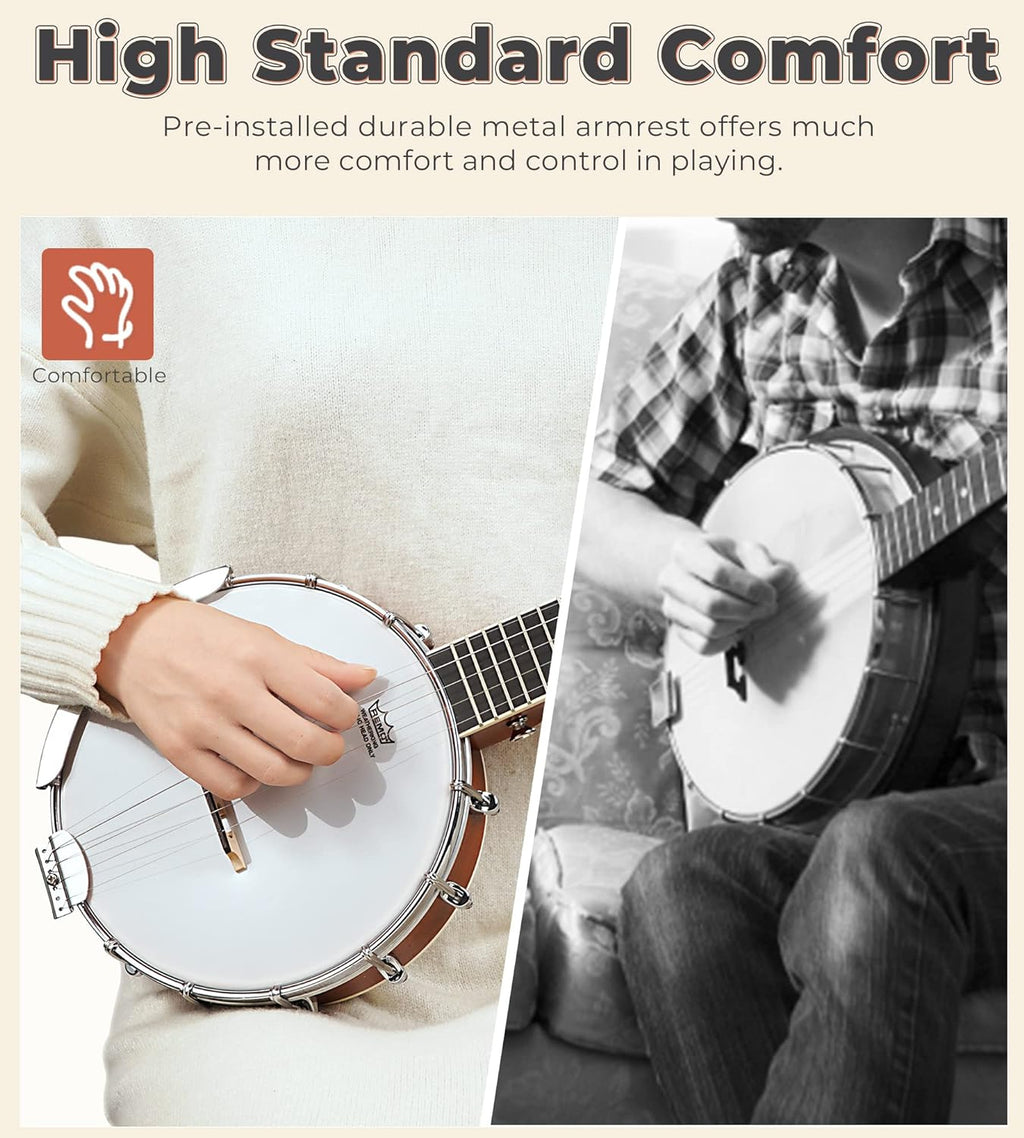 Banjo 5 String Full Size Banjos Set with Resonator. Remo Head. Beginner Banjo Kit with Closed Back. Premium Accessories for Adults. Teenager