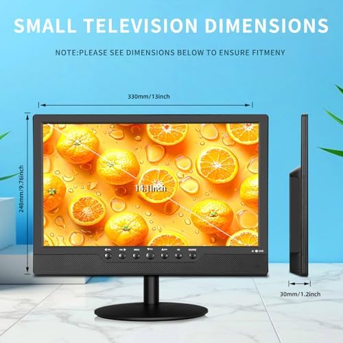 14 inch Flat Screen TV,Small TV with Digital ATSC Tuner,Antenna and HDMI/USB Ports,12 Volt Charger Cable for Car/Kitchen