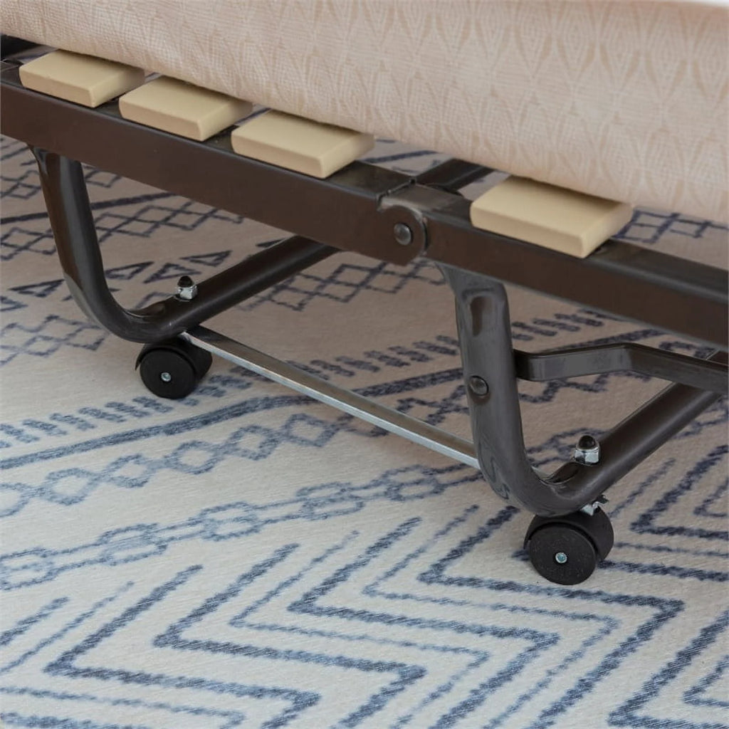 Riverbay Furniture Metal Folding Bed with Memory Foam Mattress in Beige
