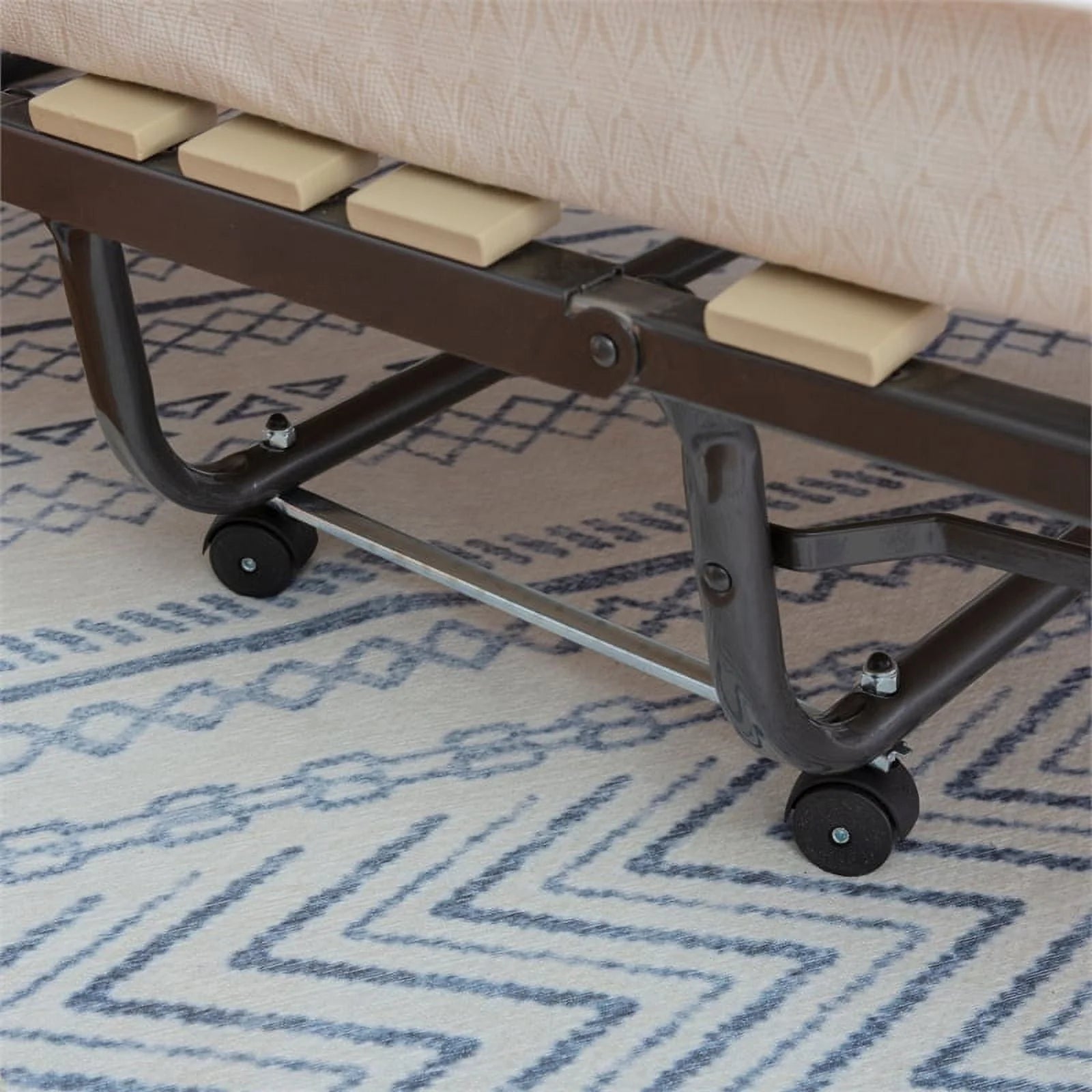 Riverbay Furniture Metal Folding Bed with Memory Foam Mattress in Beige