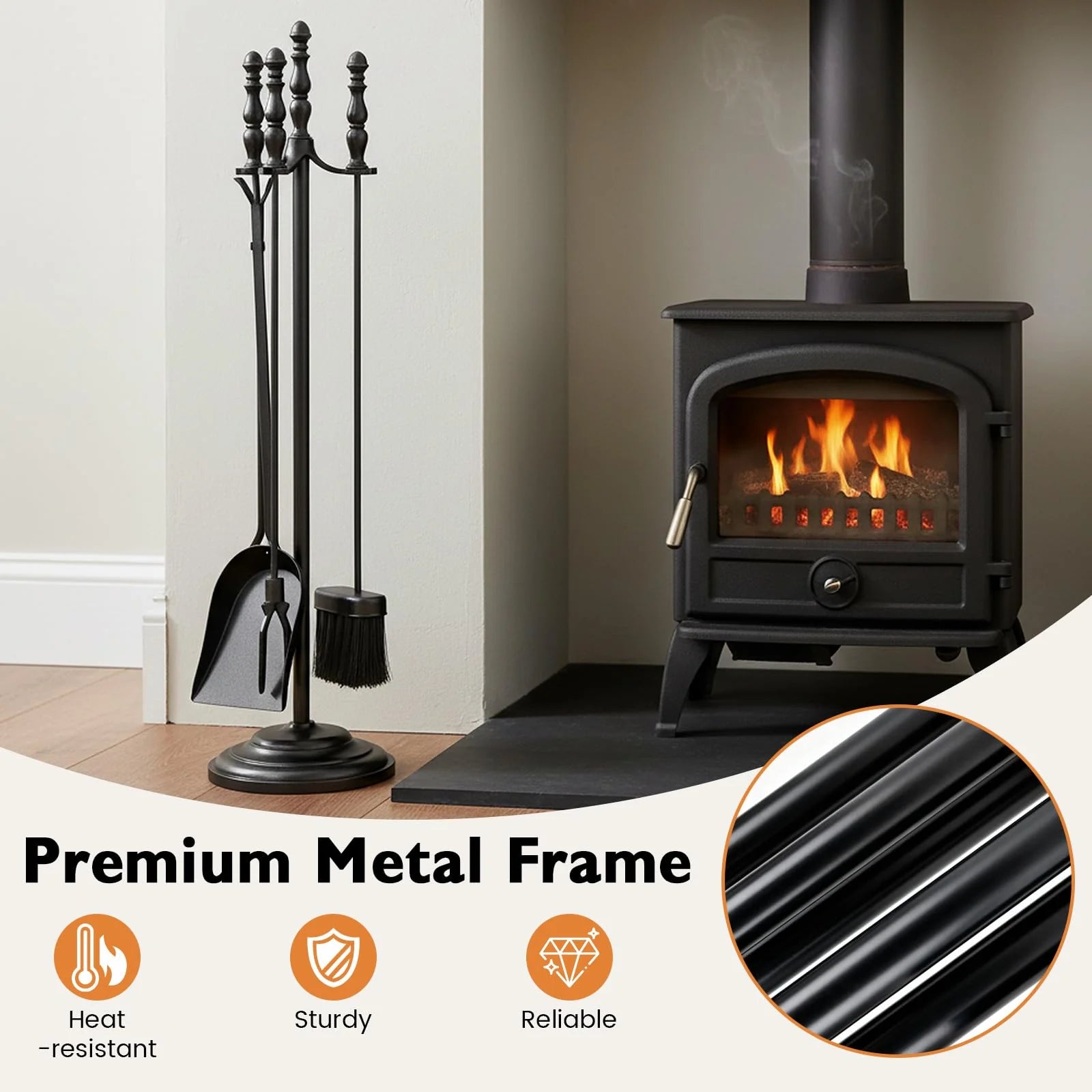 Tangkula 4 in 1 Indoor Outdoor Fire Place Set Tools with Poker