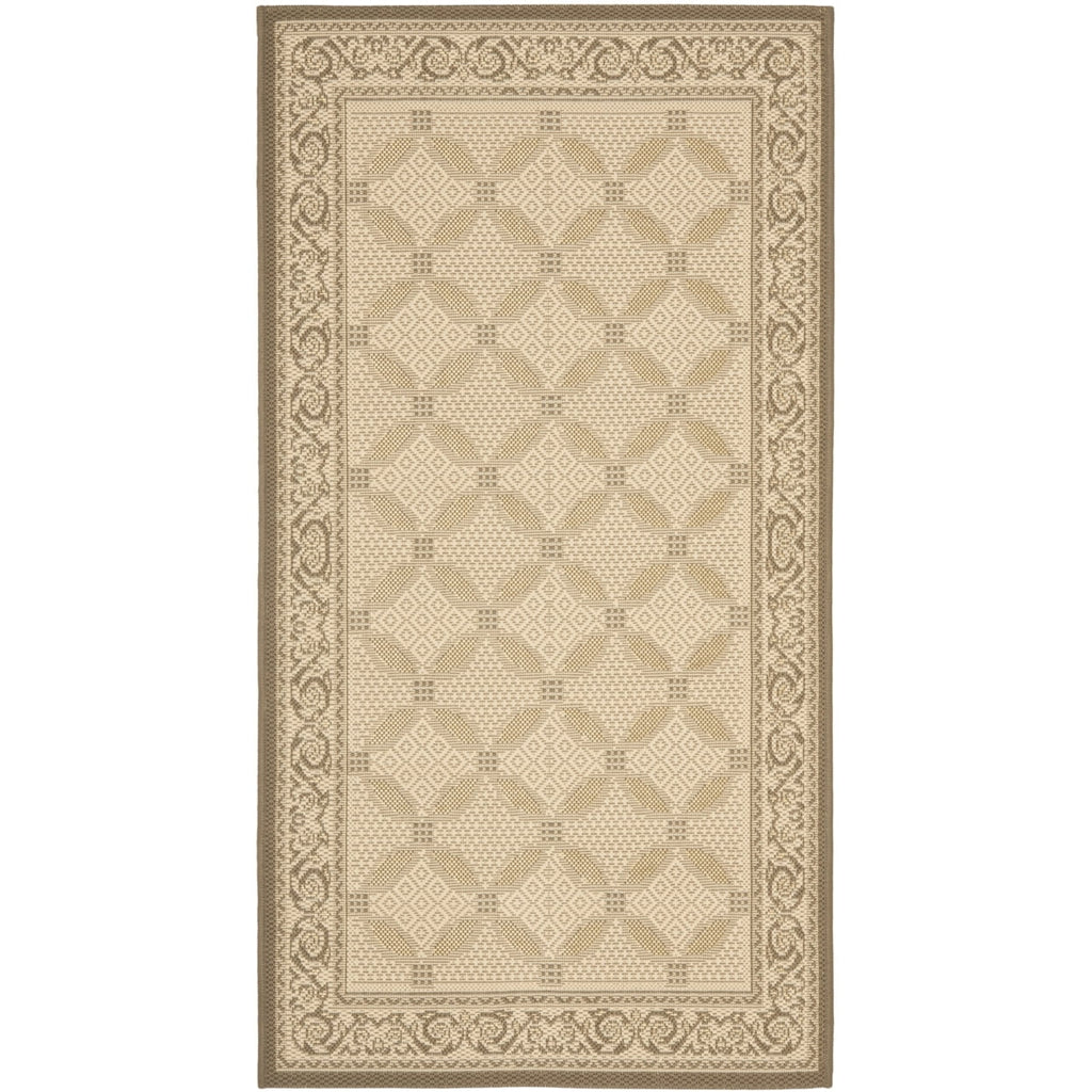 SAFAVIEH Courtyard Cohen Bordered Indoor/Outdoor Area Rug, Dark Beige/Beige, 9' x 12'