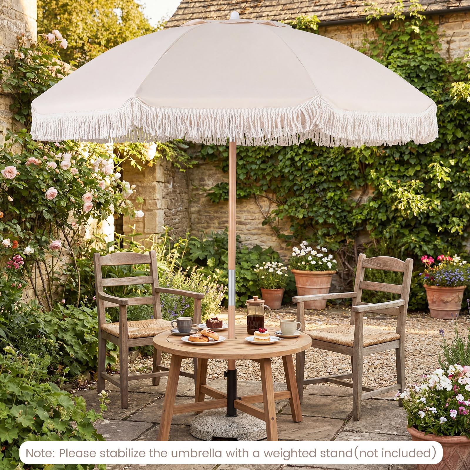 Tangkula 6 FT Tassel Market Table Umbrella with Push Button Tilt