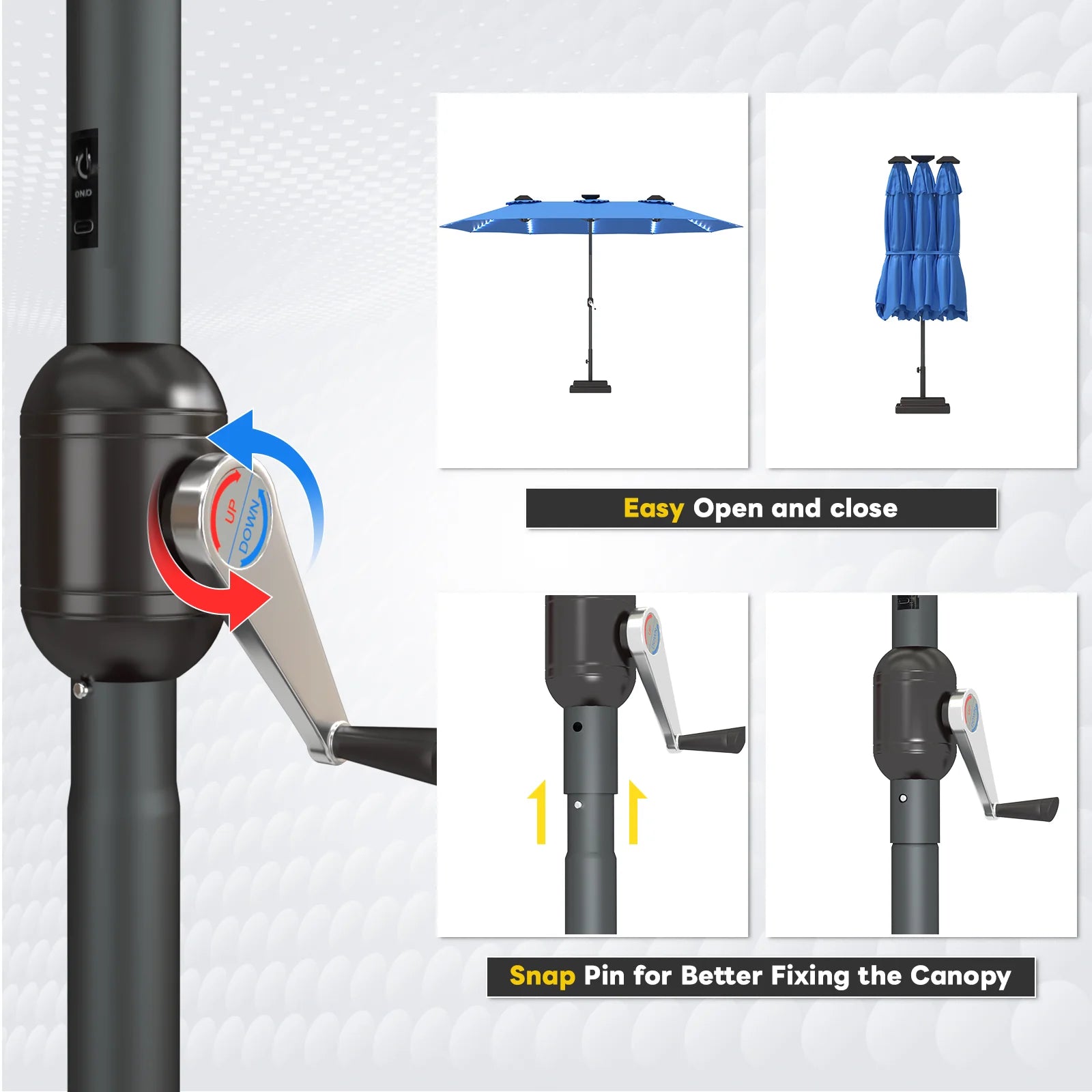 AECOJOY 15ft Patio Double-Sided Umbrella, 156 PCS Solar LED Light Outdoor Large Umbrella, Dark Blue