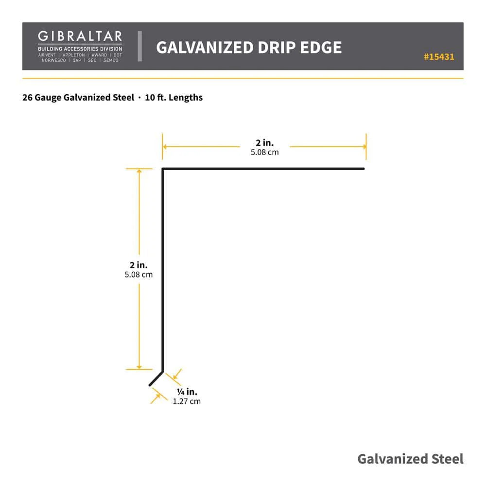 Galvanized Nosing Drip (Drip Edge Flashing) 26-Gauge 2 in. x 2 in. Mill Finish