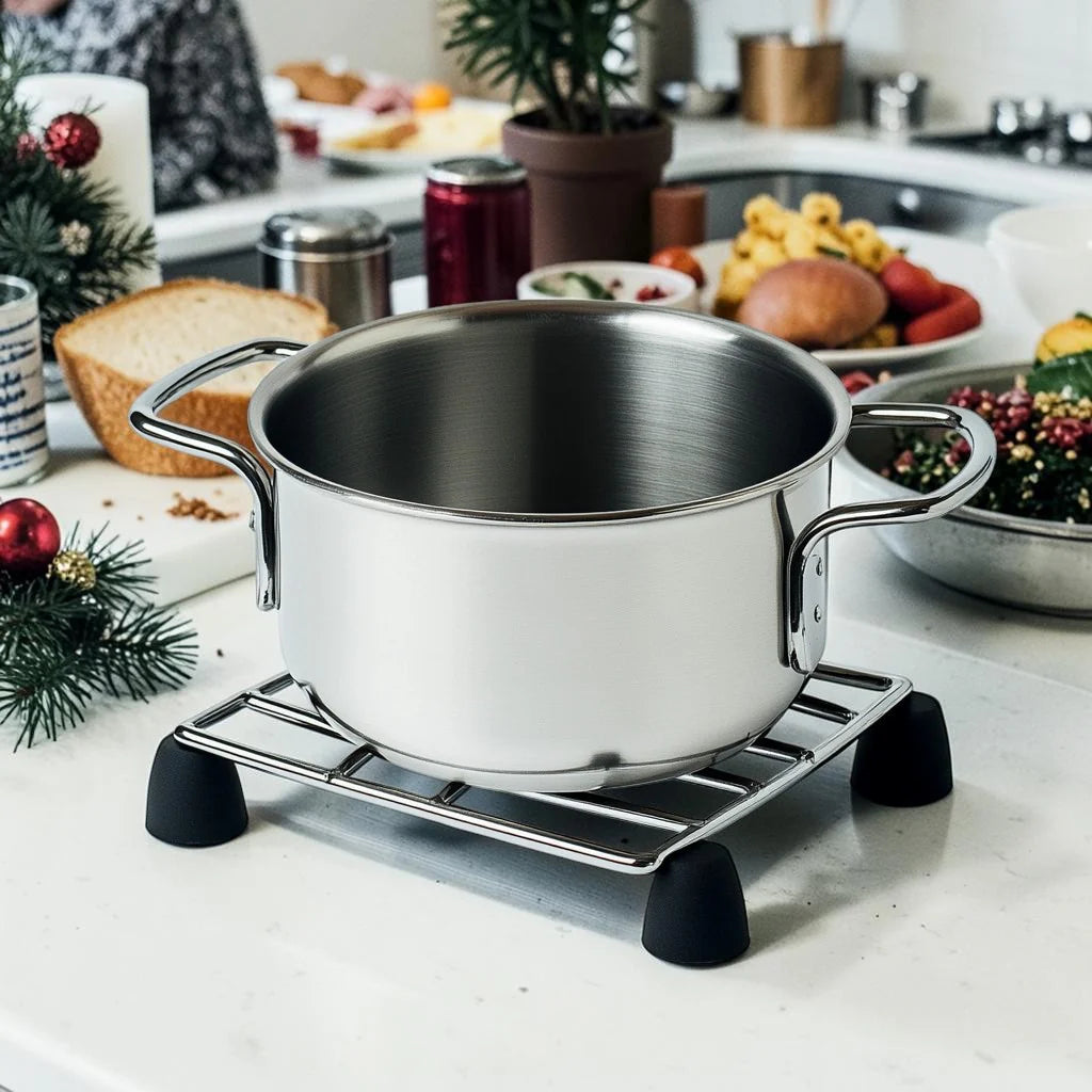 Zaldy Telescopic Trivet - Expandable Stainless Steel Pot Stand for Large Roasting Pans - Heat Resistant Heavy Duty Kitchen Cooling Rack - Modern Silver/Black