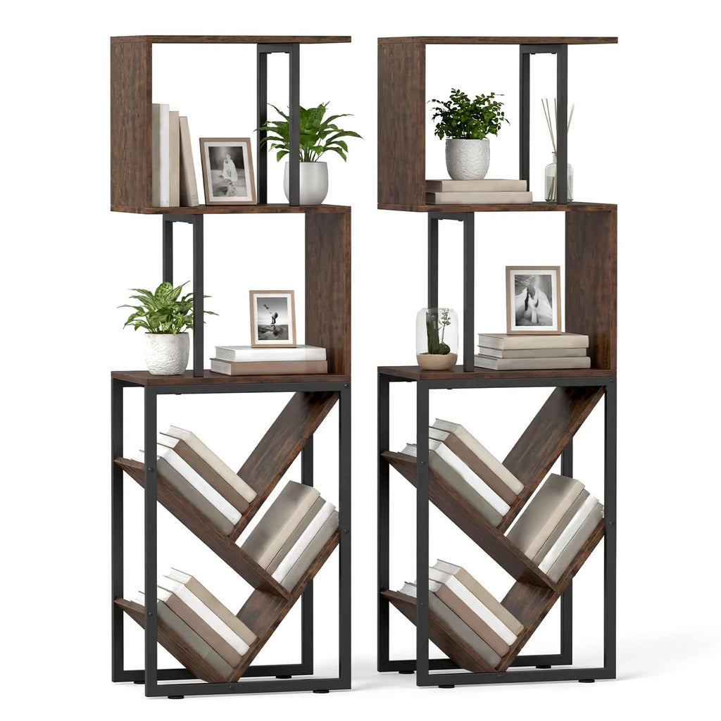Tangkula 6-Tier Bookshelf Floor Standing S-Shaped Geometric Bookcase(1/2)