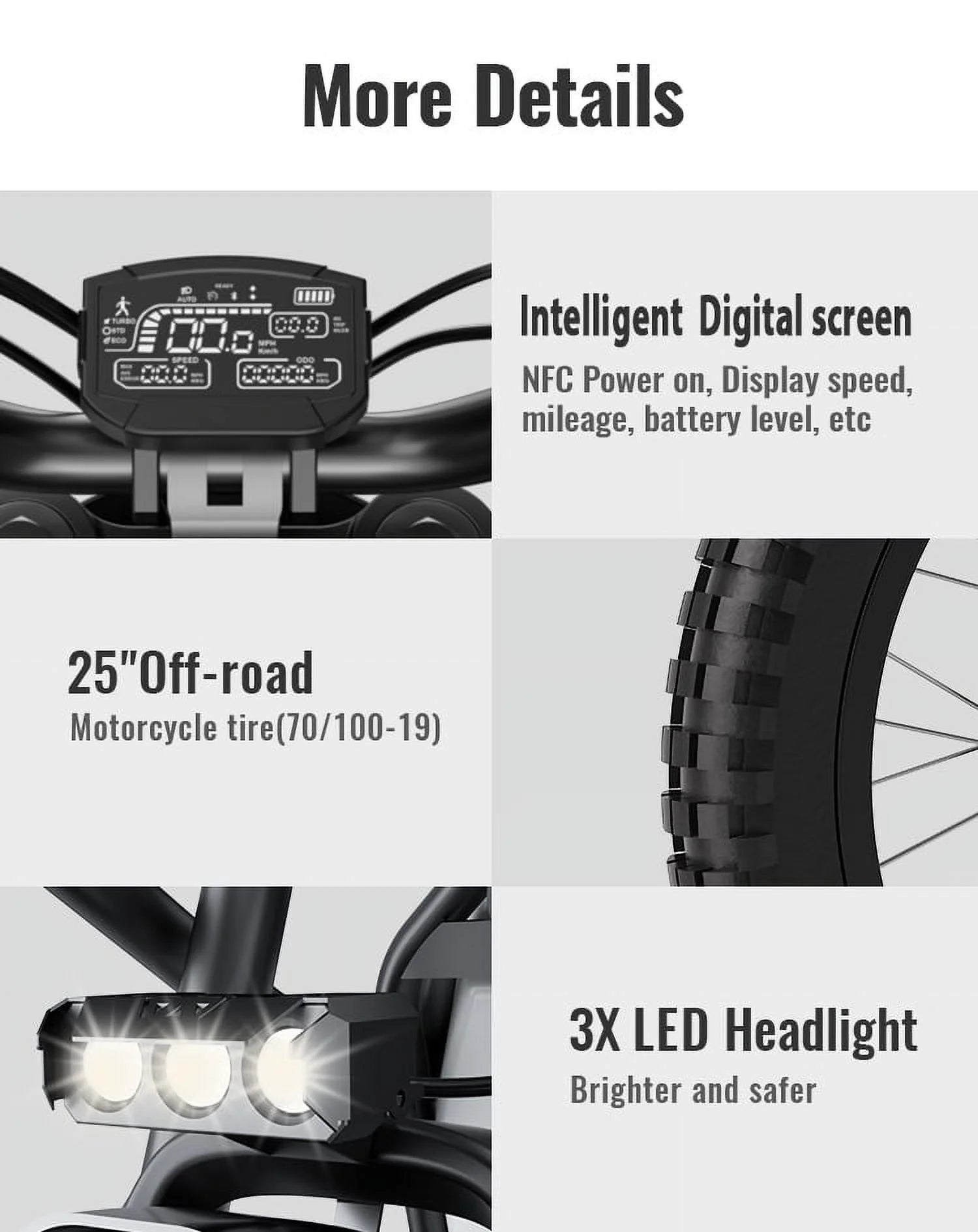 2000W Electric Dirt Bike for Adults Ridingtimes GT73 UL2849, Brushless Hub Motor, 18.2ah*2 Electric Bike with 25" Tires Digital Screen Carbon Steel, Black