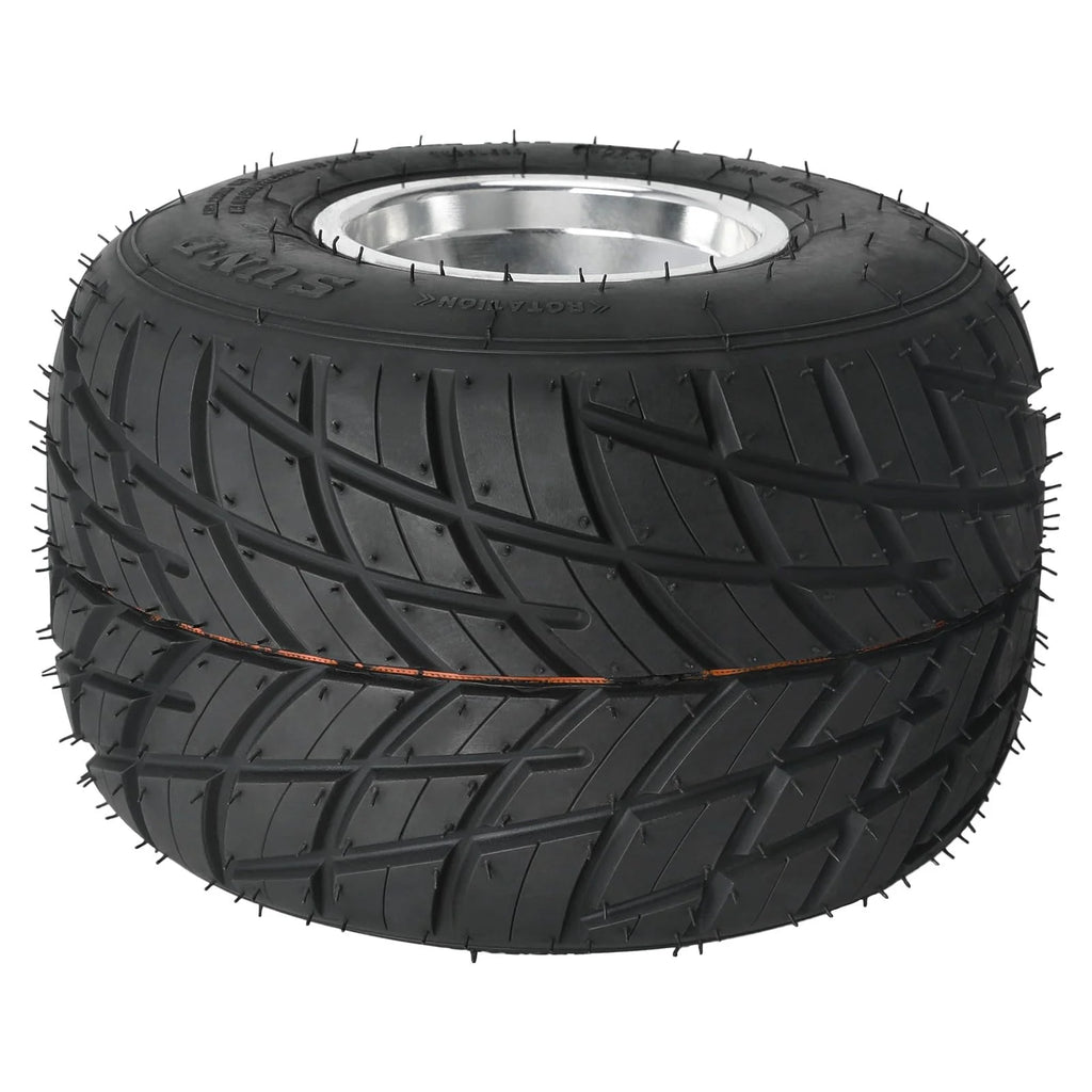 Set 4 Go Kart Tires and Rims, 10x4.50 - 5 Front Tubeless Tires Rims, 11x7.10 - 5 Rear Tires Rims, Go Cart Wheels and Tires Fit Bolt Pattern 58 Mm with 3 Holes Drift Trike, Buggy Lawn Mower