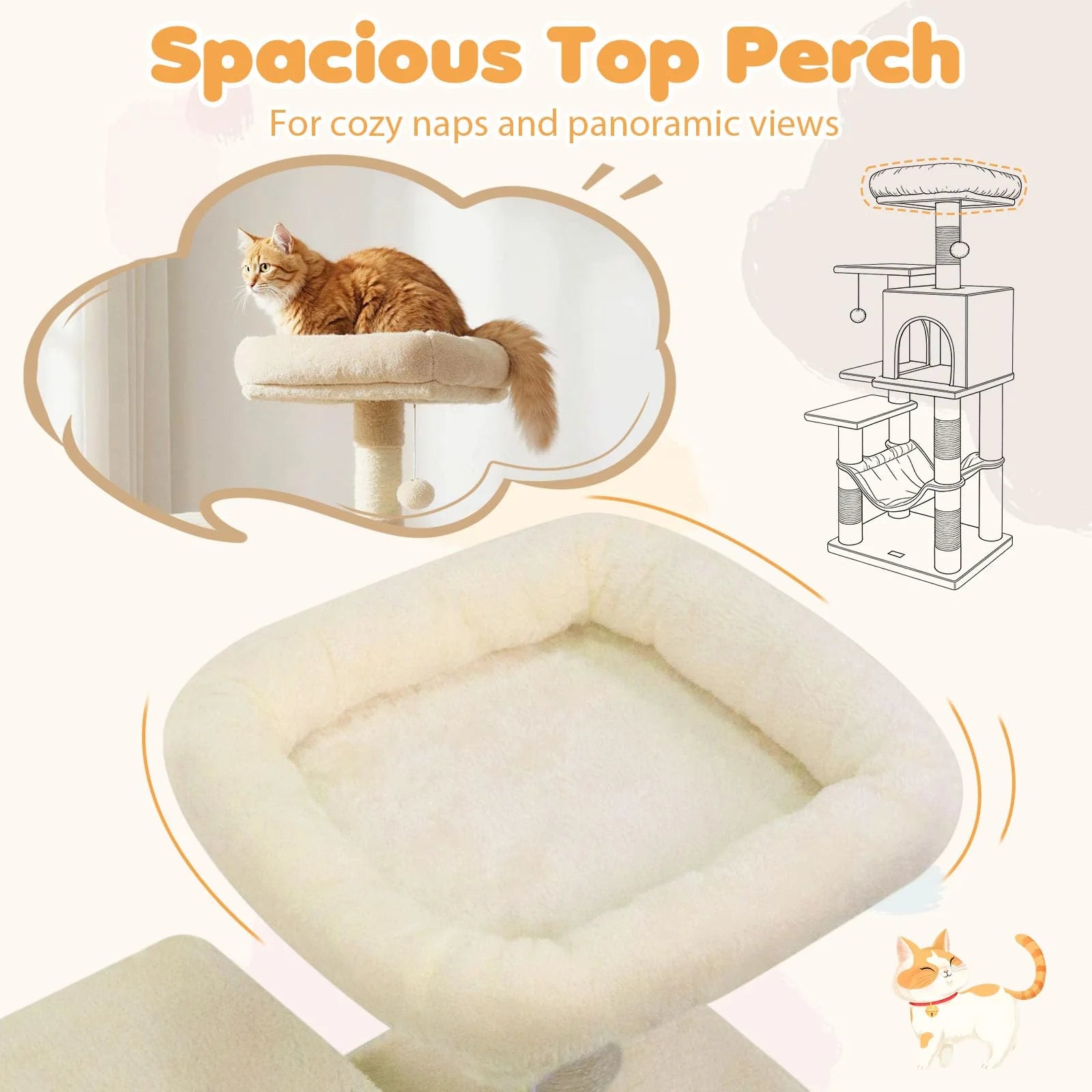 Tangkula 44 Inch Multi-Level Cat Tower with Sisal Scratching Posts