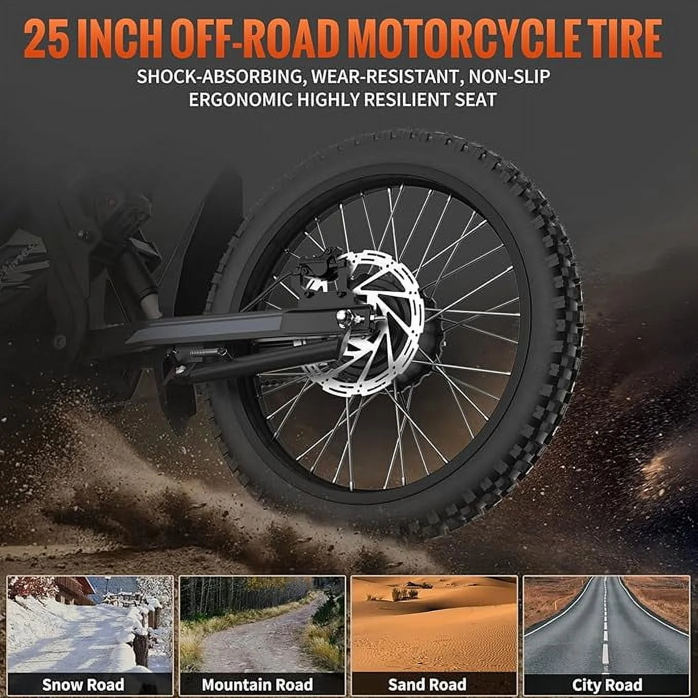 2000W Electric Dirt Bike for Adults Ridingtimes GT73 UL2849, Brushless Hub Motor, 18.2ah*2 Electric Bike with 25" Tires Digital Screen Carbon Steel, Black