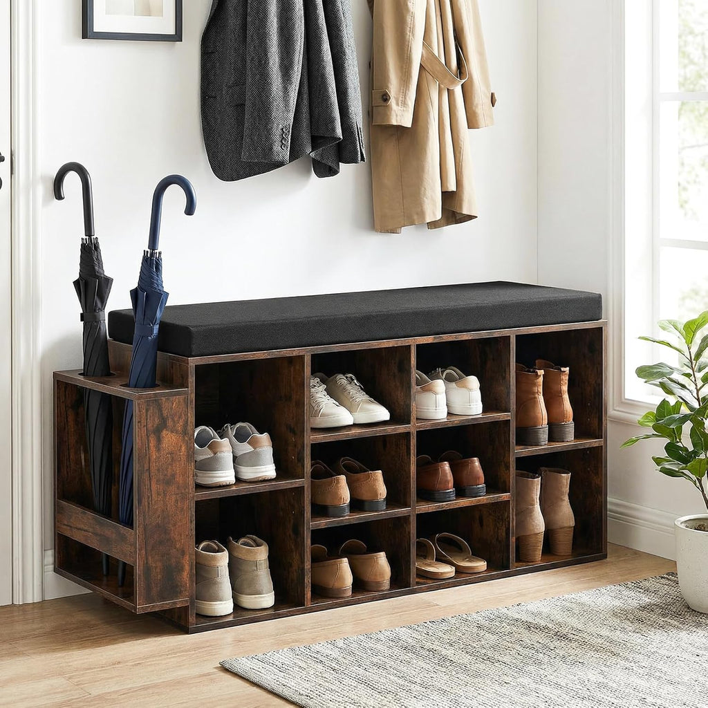 Tangkula Shoe Storage Bench with Umbrella Stand 10-Cubby Entryway Shoe Rack Organizer