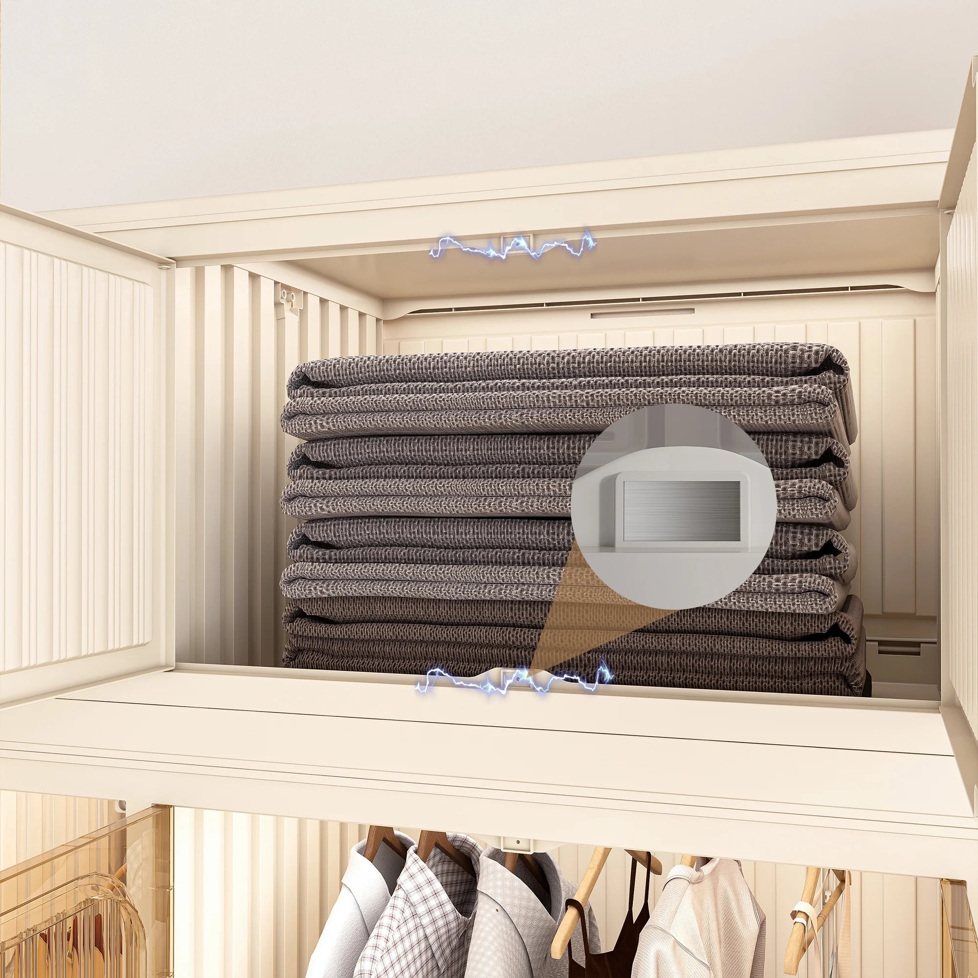 Montary Kids Portable Wardrobe W/ Magnetic Doors & Hanging Rod - 4 - Cube Plastic Storage Cabinet, Nursery/Bedroom