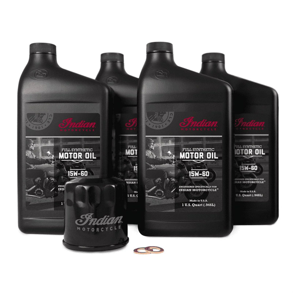 Indian Motorcycle Scout Oil Change Kit with Full Synthetic 15W - 60 Motor Oil, 4 Quarts, 2 Washers