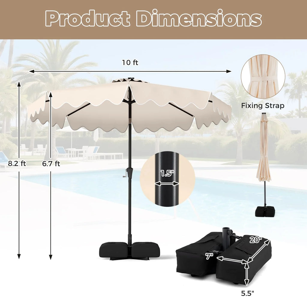 Tangkula 10 FT Outdoor Patio Umbrella with Solar LED Lights and Weighted Base-Beige