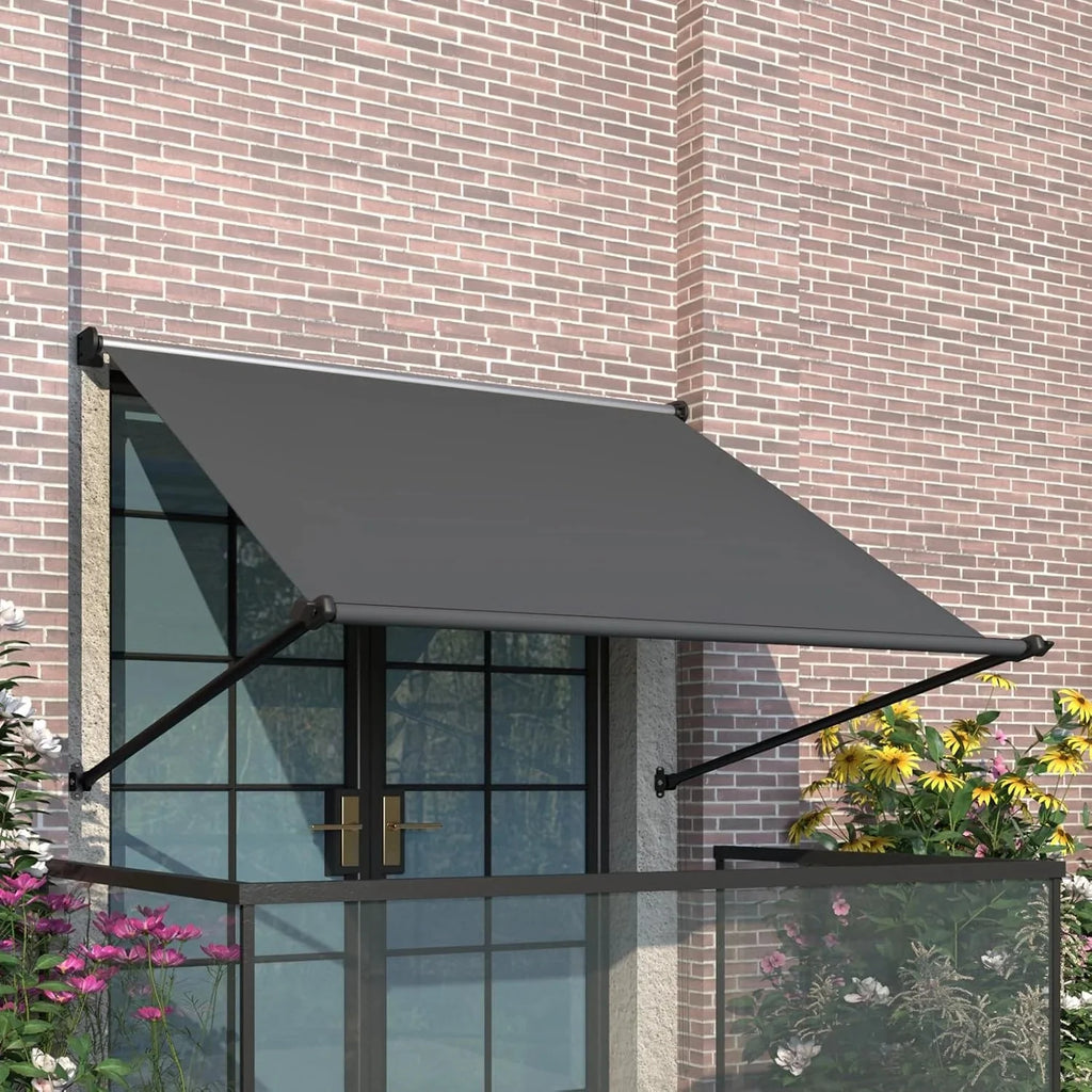 AECOJOY Retractable Awning, 65"x80" Manual Outdoor Awnings for Door Entrance, Sun Shade Canopy