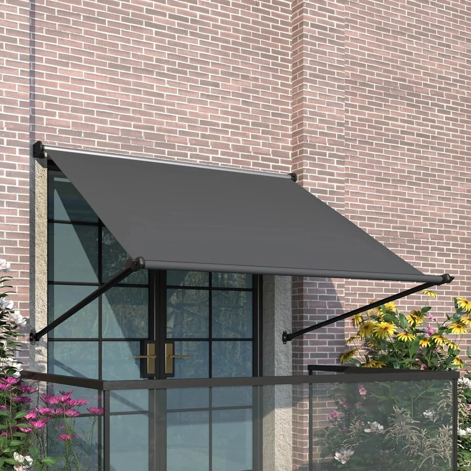 AECOJOY Retractable Awning, 65"x80" Manual Outdoor Awnings for Door Entrance, Sun Shade Canopy