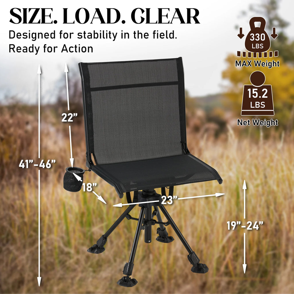AECOJOY Hunting Chair Without Armrests, Lightweight Foldable Design, 360° Swivel for Blinds & Outdoor Use