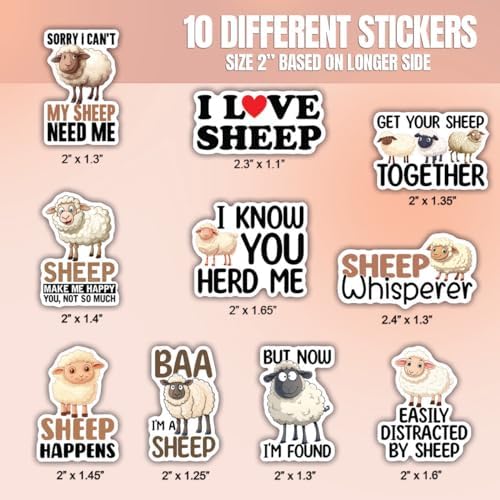 (10pcs) Sheep Stickers Sheep Lover Decals Cute Sheep Lover Farm Stickers Farmer Farm Animal Funny Gifts Multiple Different Design, Waterproof, UV- Resistant, Suitable for Tumbler, Laptop, Car, Truck