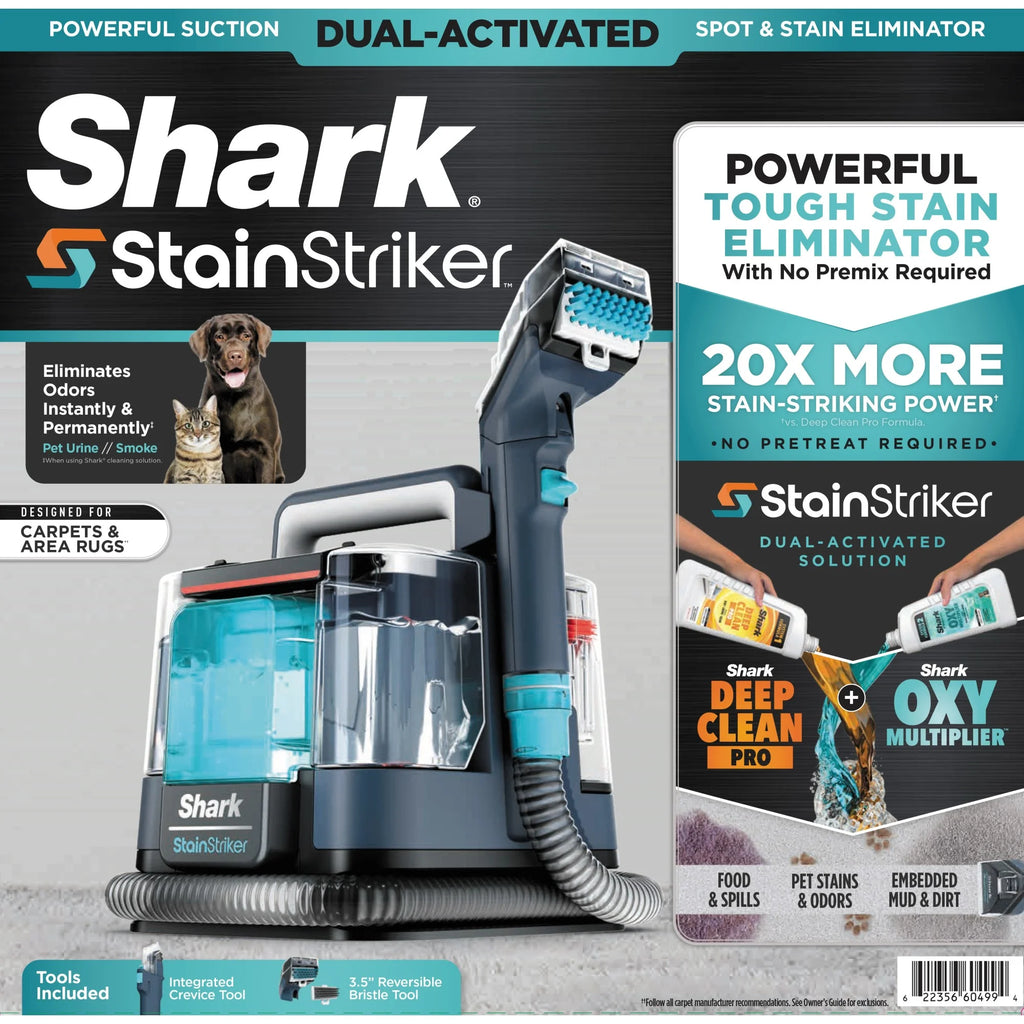 Shark Stainstriker Carpet and Upholstery Cleaner, Portable with 2 Tools, 6 oz Deep Clean Pro Formula and 12 oz OXY Multiplier Formula, PX200 Navy/White