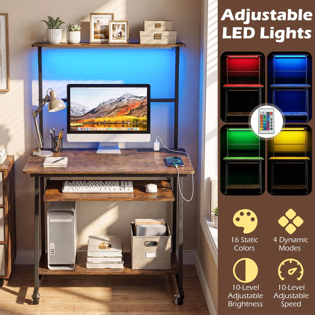 Tangkula Rolling Computer Desk Cart with Keyboard Tray & Charging Station