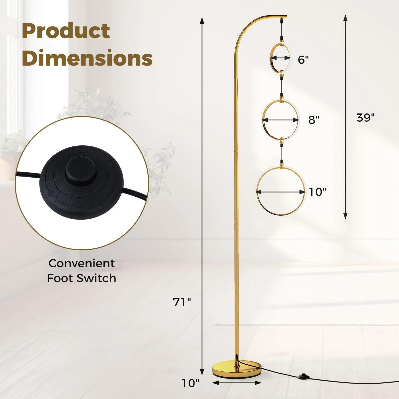 Tangkula 3-Light Floor Lamp Freestanding Industrial Tree Lamp