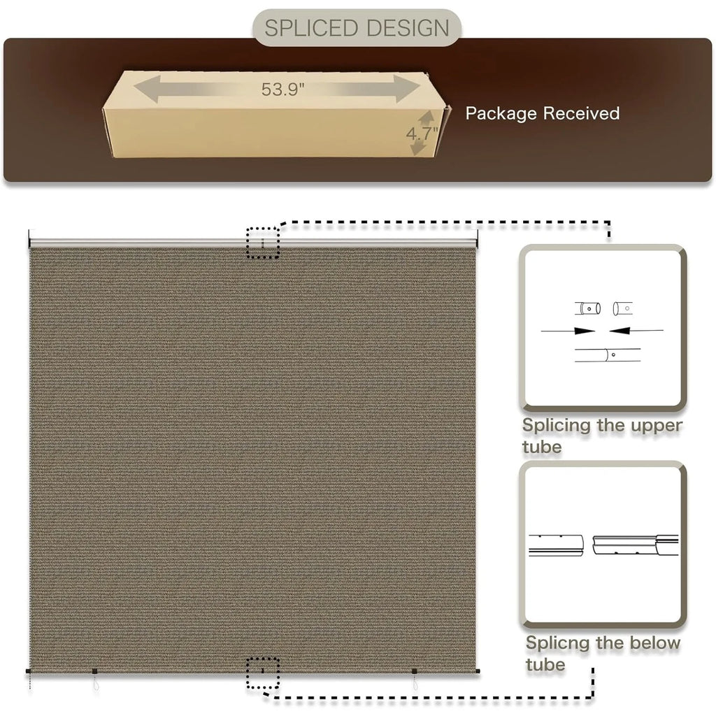AECOJOY Outdoor Roller Shade, 8'(W) x8'(H) Sun Shade Cover Canopy, Mocha&Gray