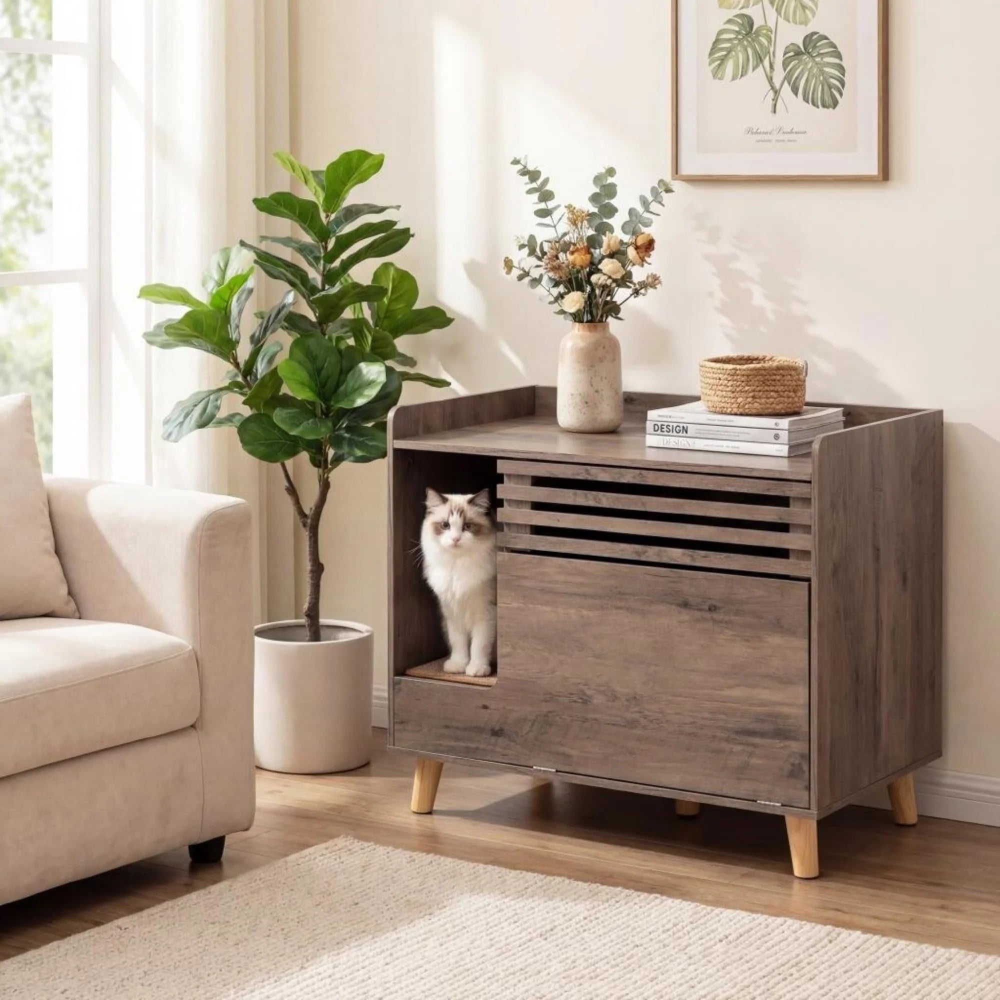 Tangkula Farmhouse Litter Box Enclosure