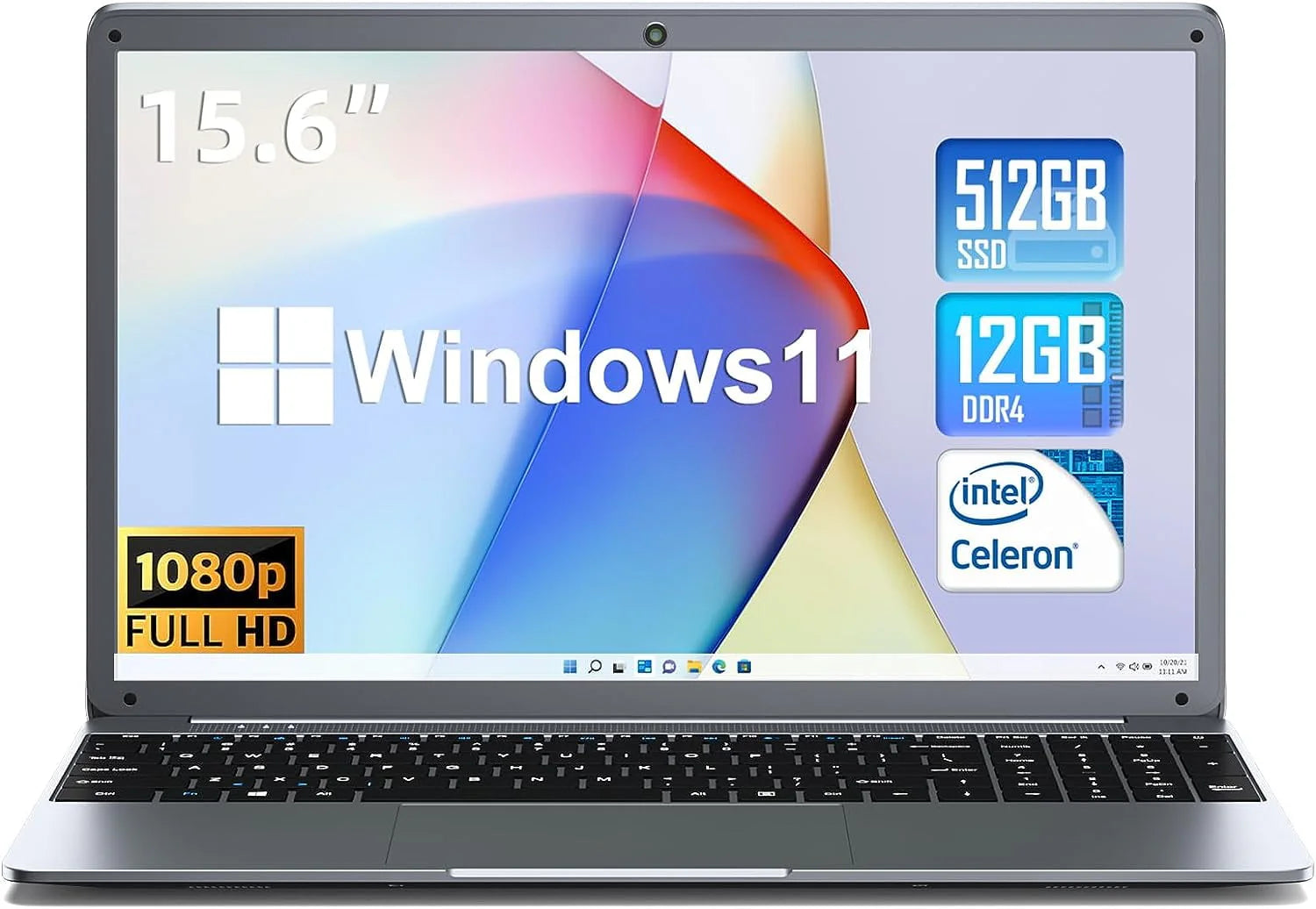 SGIN 15.6 in Laptop 12GB DDR4 512GB SSD Windows 11 with Intel Celeron N5095A Full HD 1920x1080
