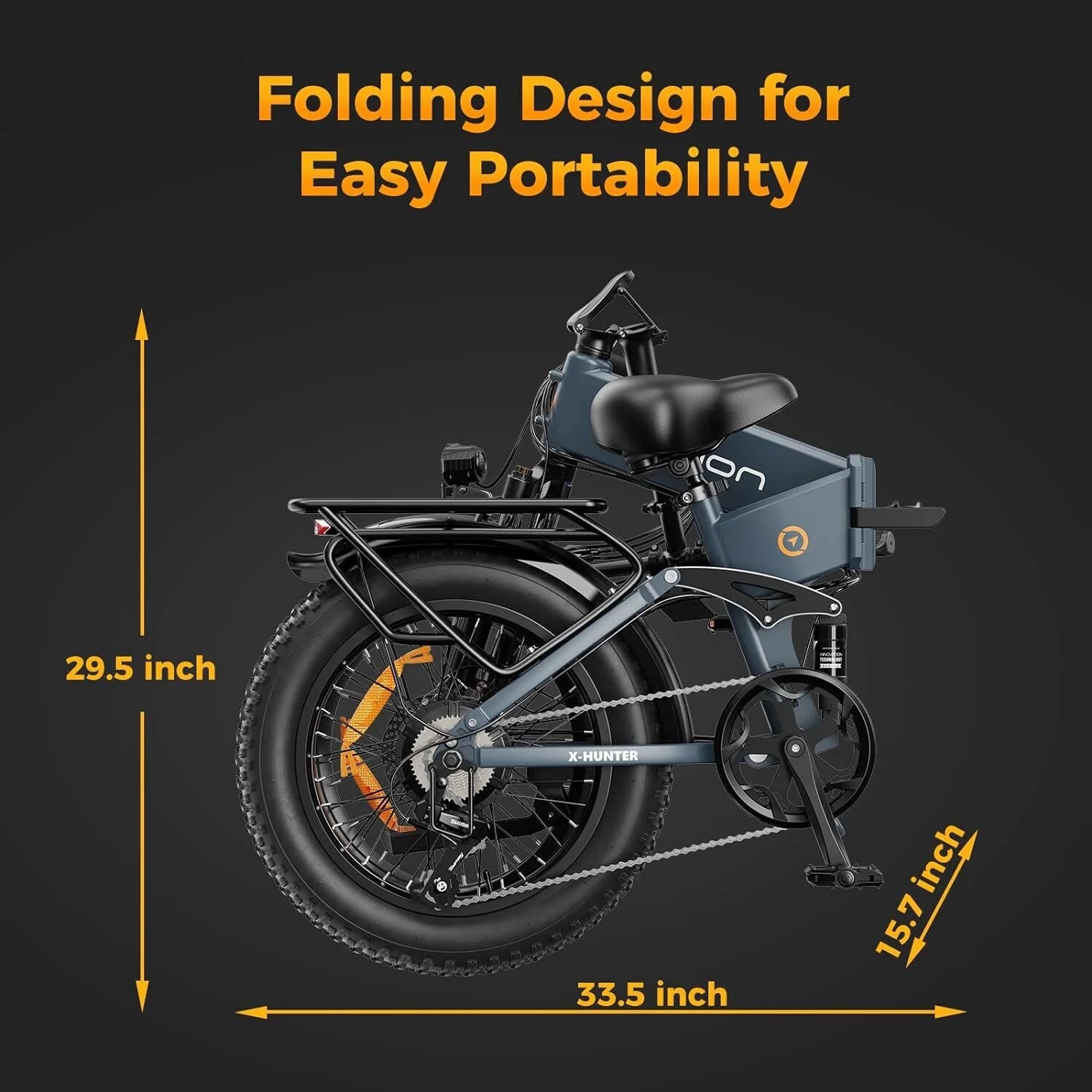 Jasion X - Hunter Electric Bike for Adults, 750W Motor Electric Bicycle with 48V 13AH Removable Battery, 20" X4.0 Fat Tire Folding Ebike, Full Suspension, 7 - Speed Bicycles