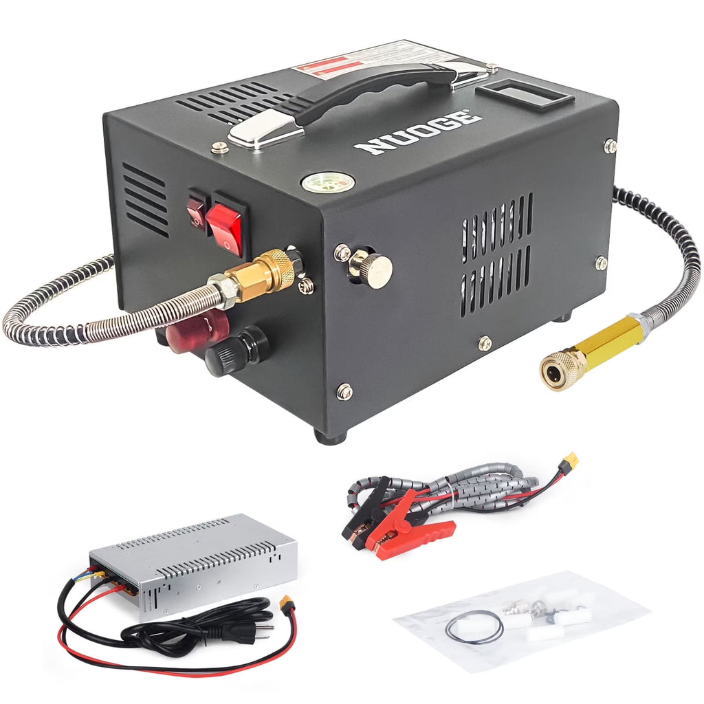 NUOGE Pcp Air Compressor, 4500psi 12V DC or 110V AC W/Converter Paintball/Scuba Tank Compressor Pump