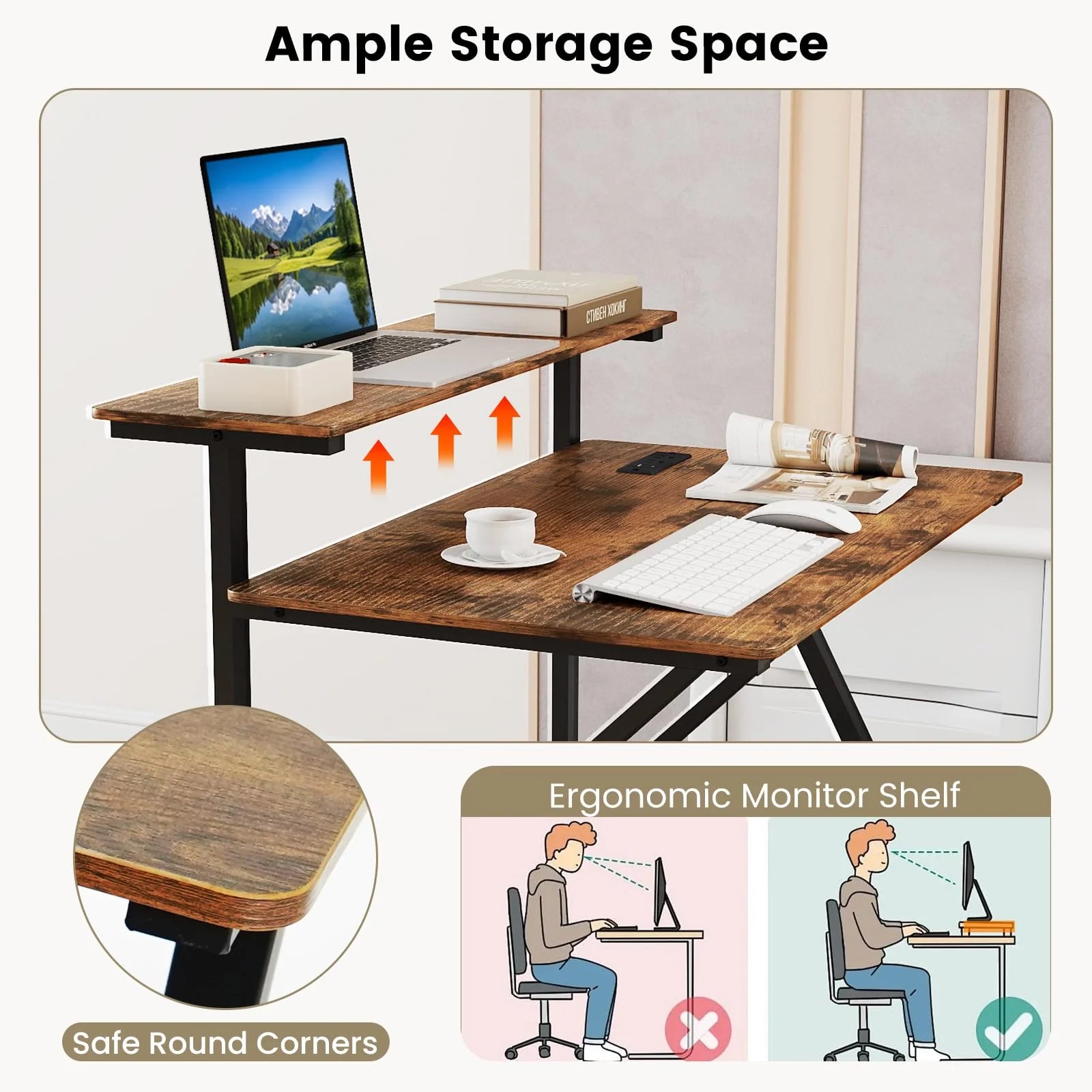 Tangkula 32" Mobile Portable Laptop PC Desk with Monitor Stand