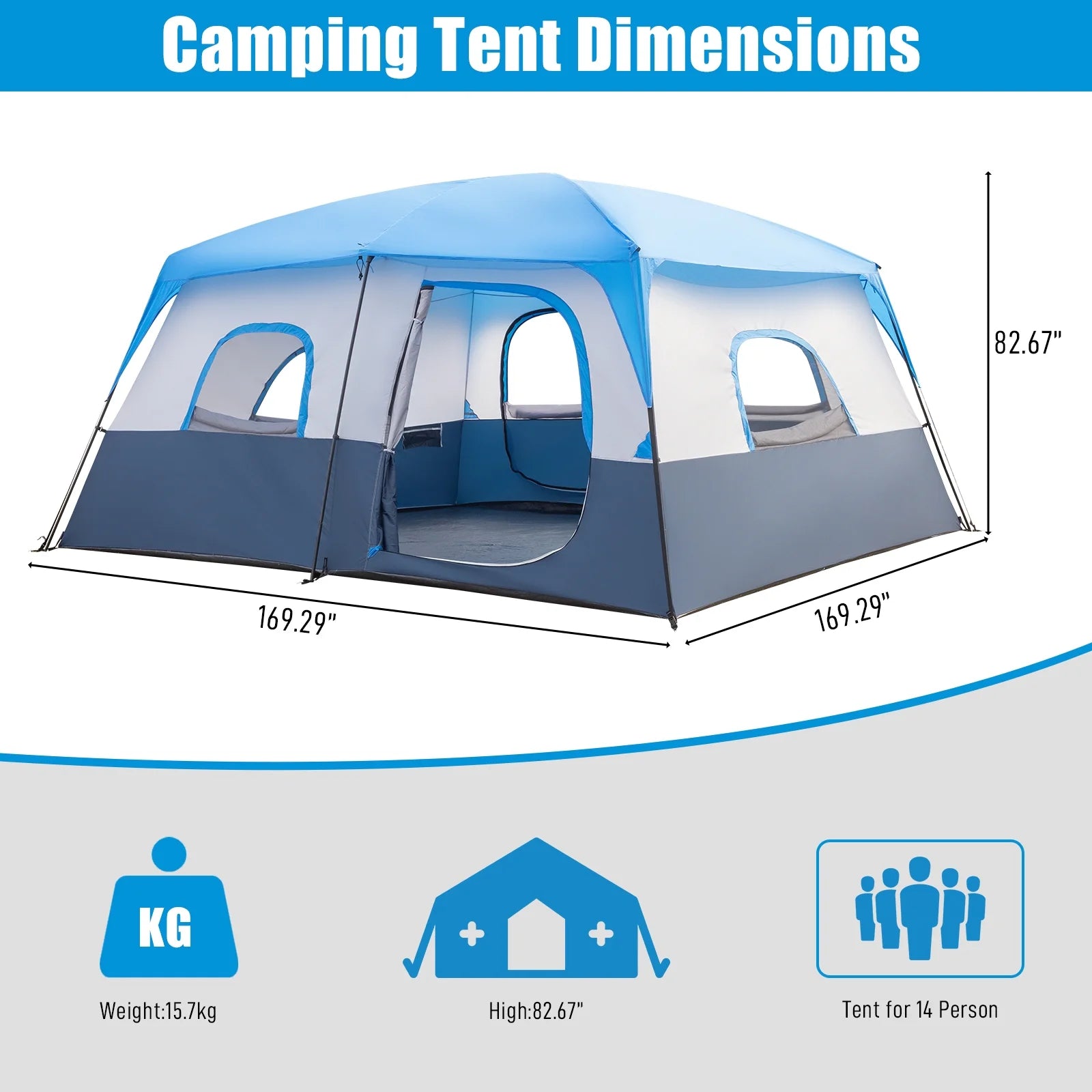 Zimtown 10 Person Tent Large Multi Room Tent for Family Camping Cabin Huge Tent with Carry Bag