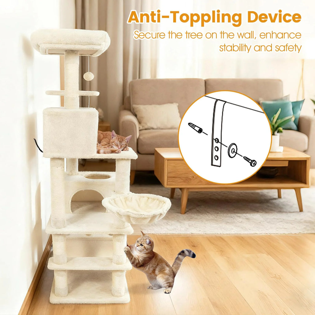 Tangkula 66 Inch Tall Cat Tree Multi-Level Cat Tower with Sisal Scratching Posts