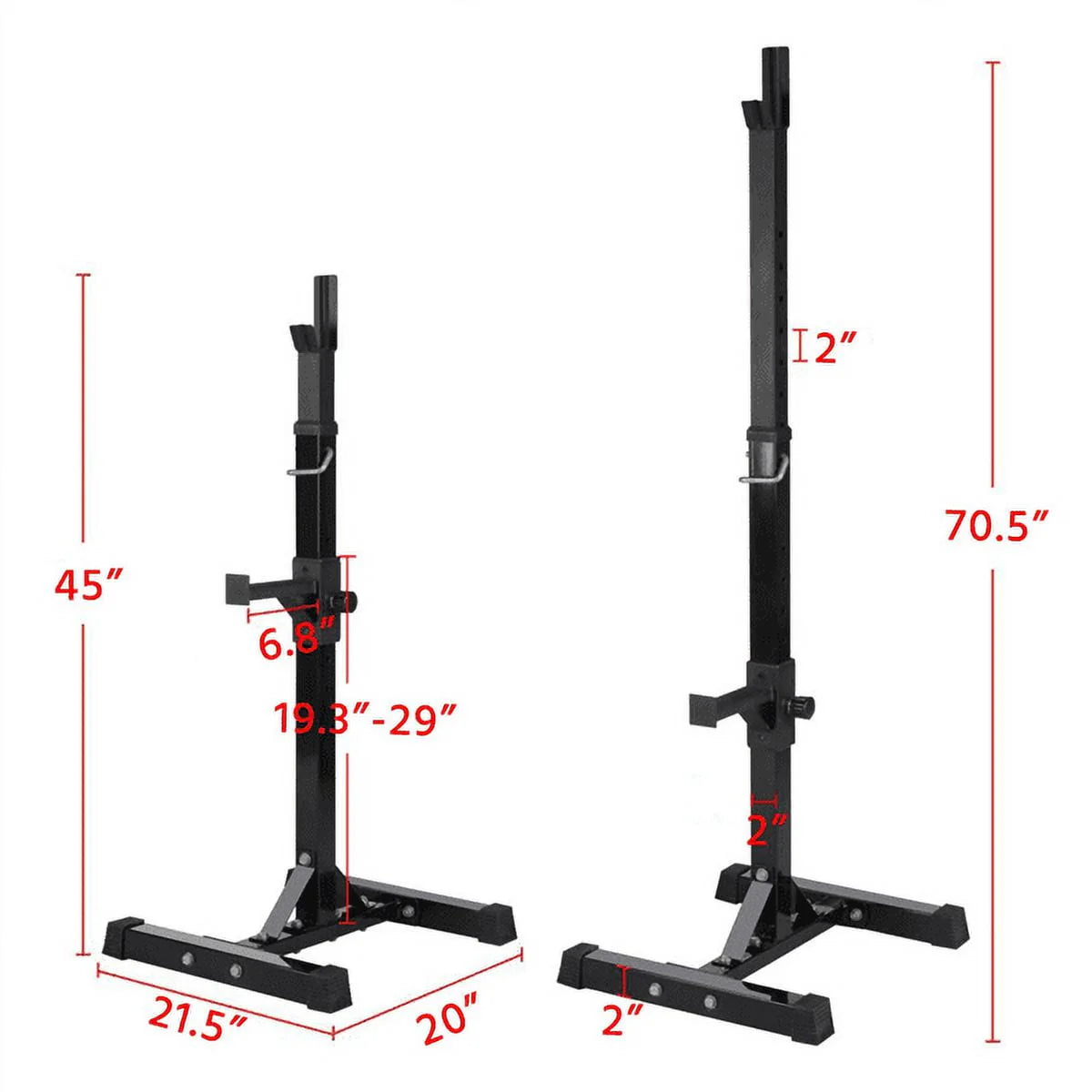 2 - Piece Adjustable Squat Stand Rack or Barbell Free Press Bench, Black