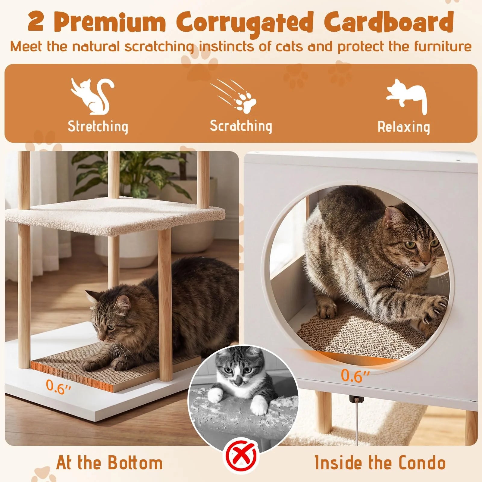 Tangkula 40 Inches Minimalist Wood Cat Tower with Rubber Wood Posts