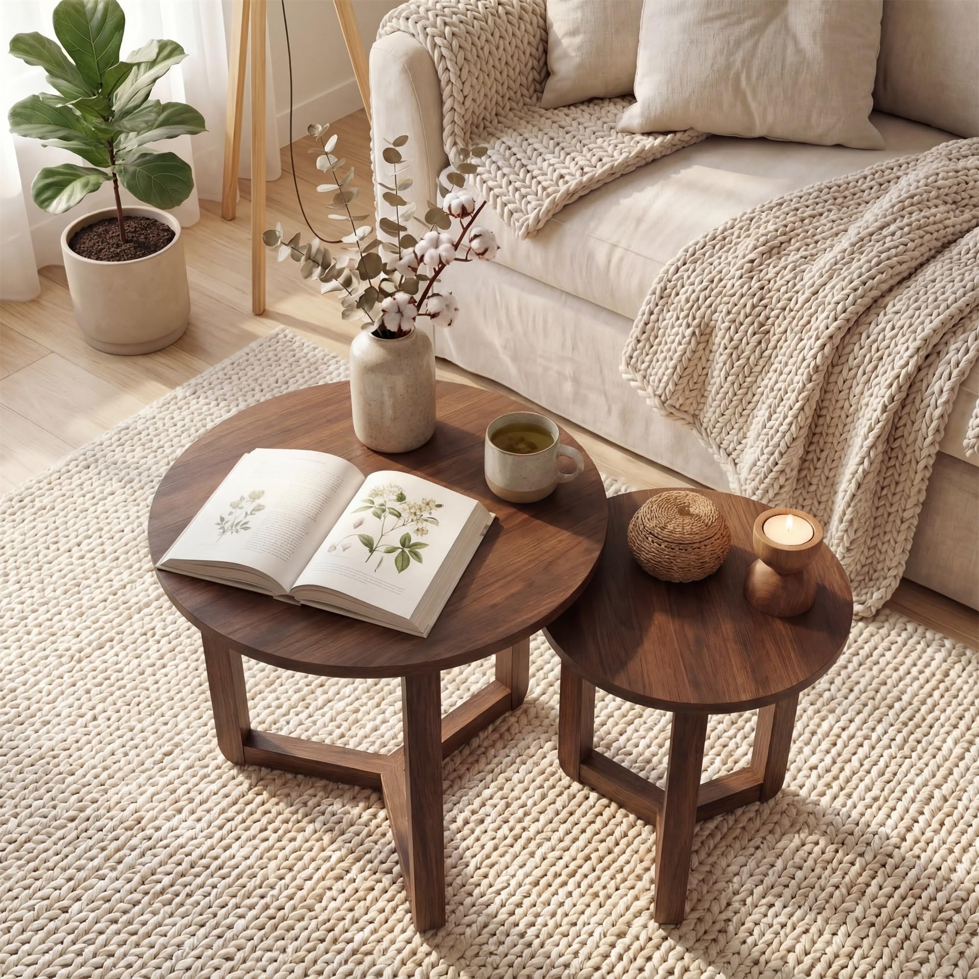 Tangkula Round Nesting Coffee Table Set of 2