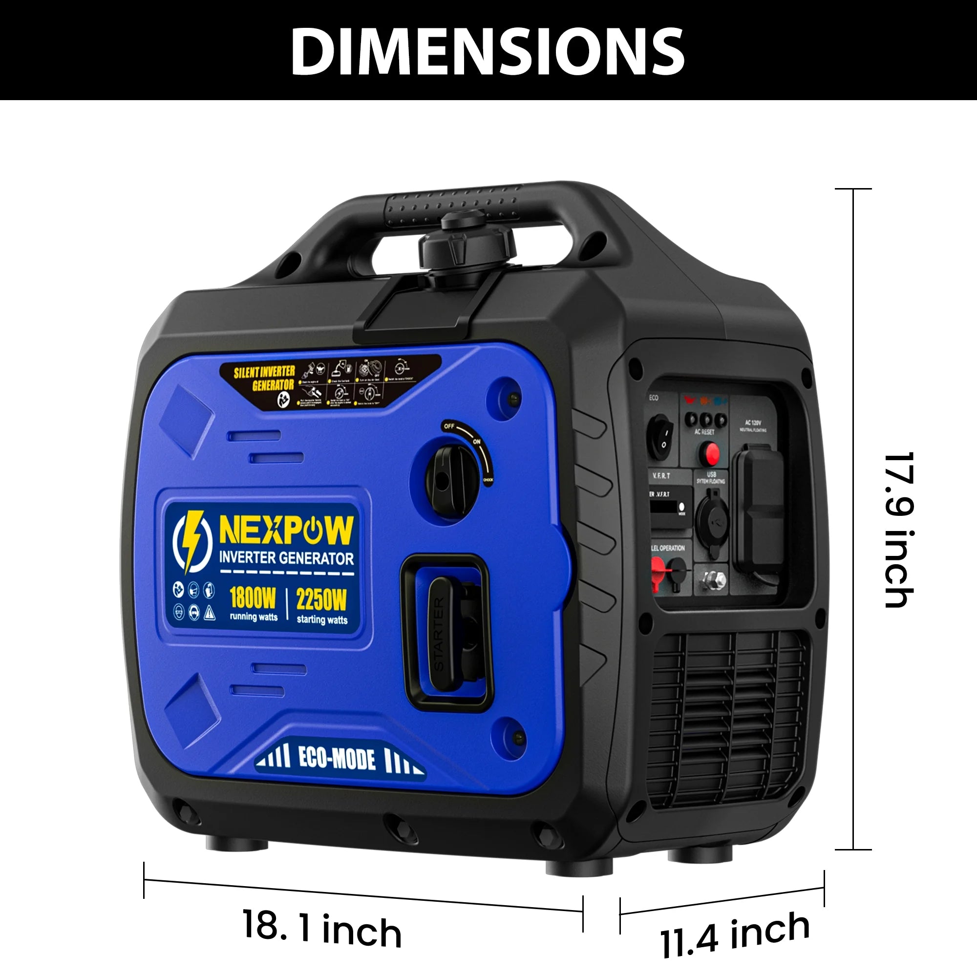 NEXPOW 2250W Portable Inverter Generator, Gasoline Power Quiet Lightweight for Backup Home & Camping, Eco - Mode Feature, Parallel Capability, EPA Compliant